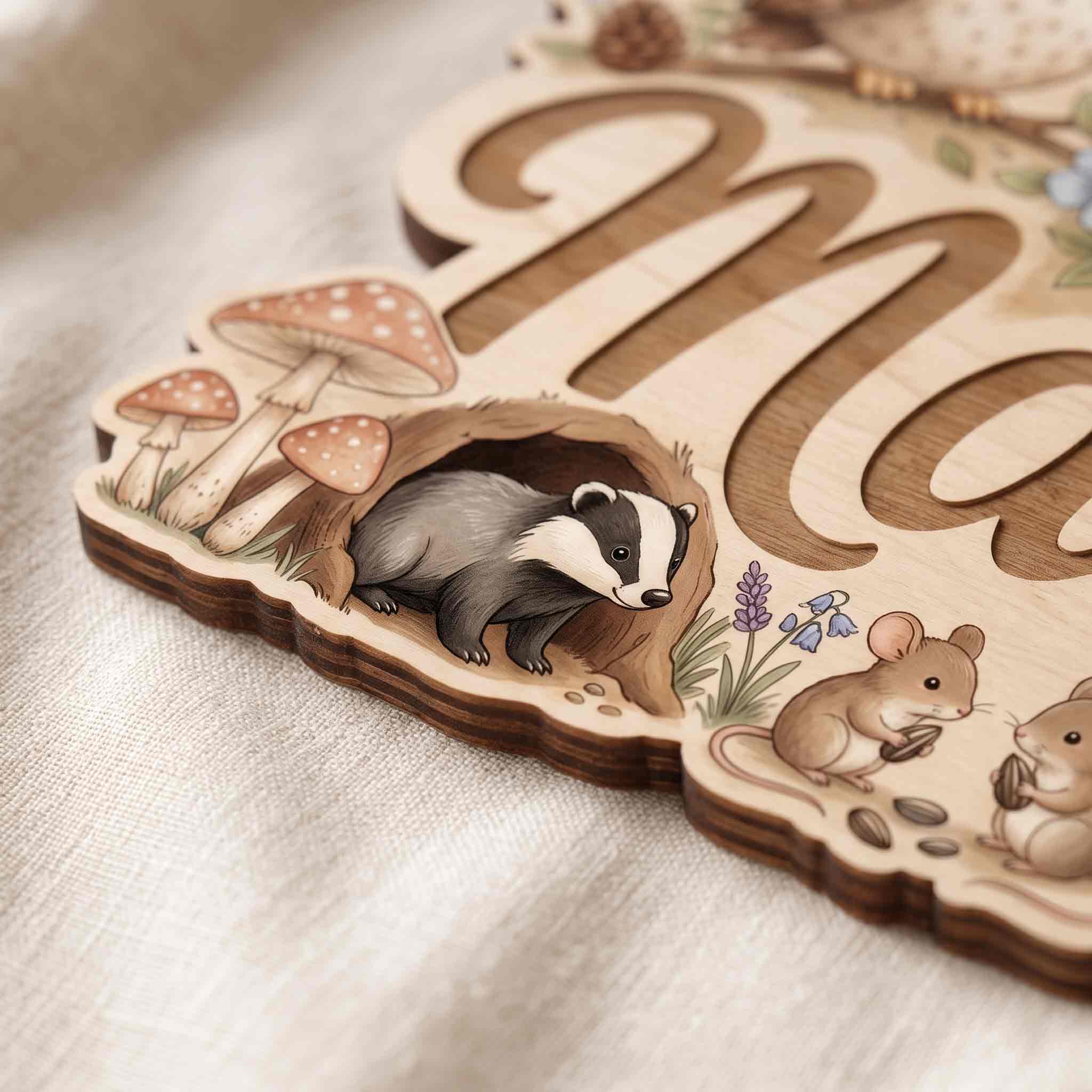Personalized Woodland Owl Bear Squirrel Nursery Wooden Sign