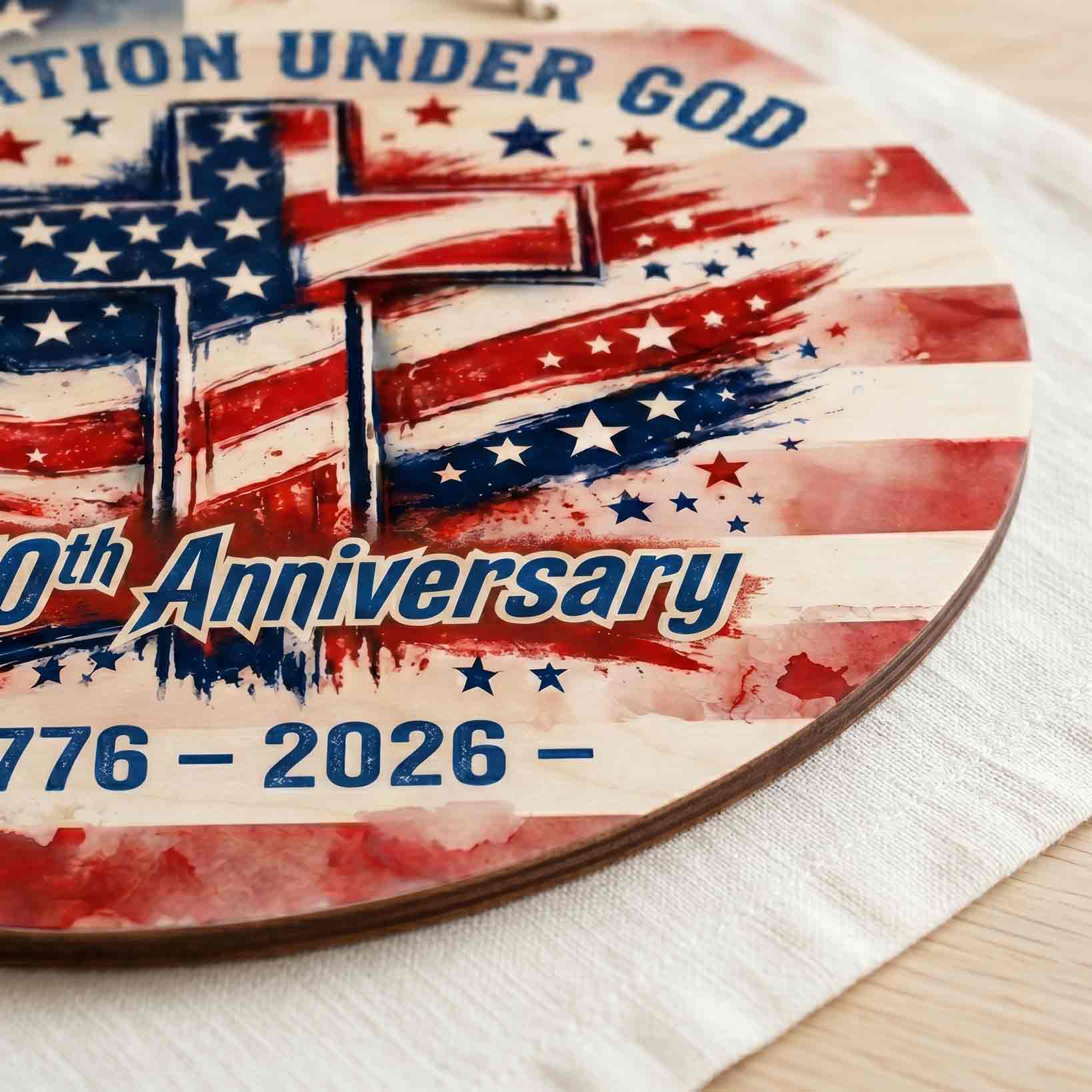 One Nation Under God 250th Anniversary Cross Wooden Sign