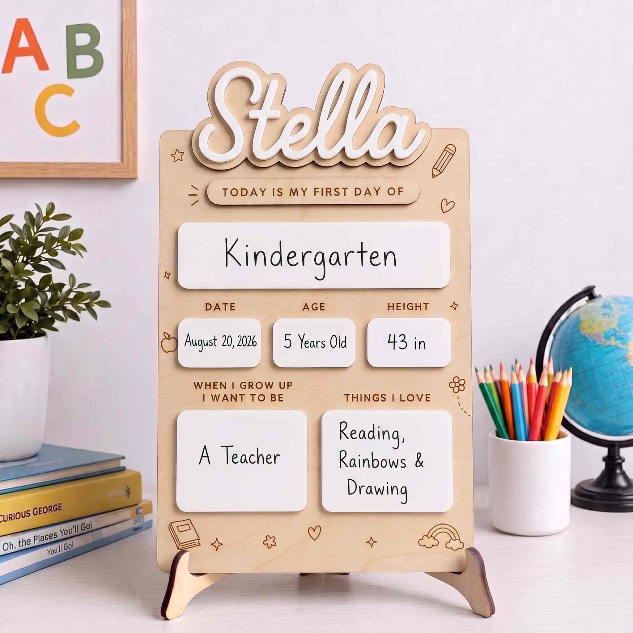 Personalized Modern Classroom First & Last Day School Board, Reusable Dry Erase Board, Back to School Sign
