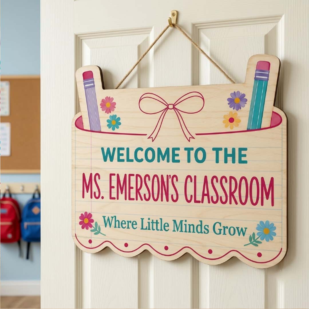 Personalized Teacher Name Wooden Sign Door Hanger Teacher Wooden Classroom Sign Wooden Classroom Decor, Back to School Sign