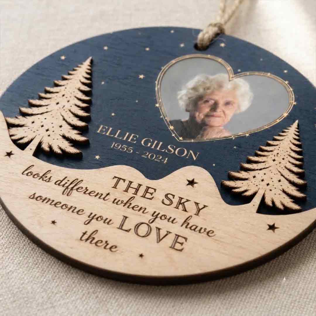 Memorial Night Sky Personalized Custom Name Date Photo Memorial 2-Layer Wooden Christmas Ornament In Loving Memory Remembrance Gift