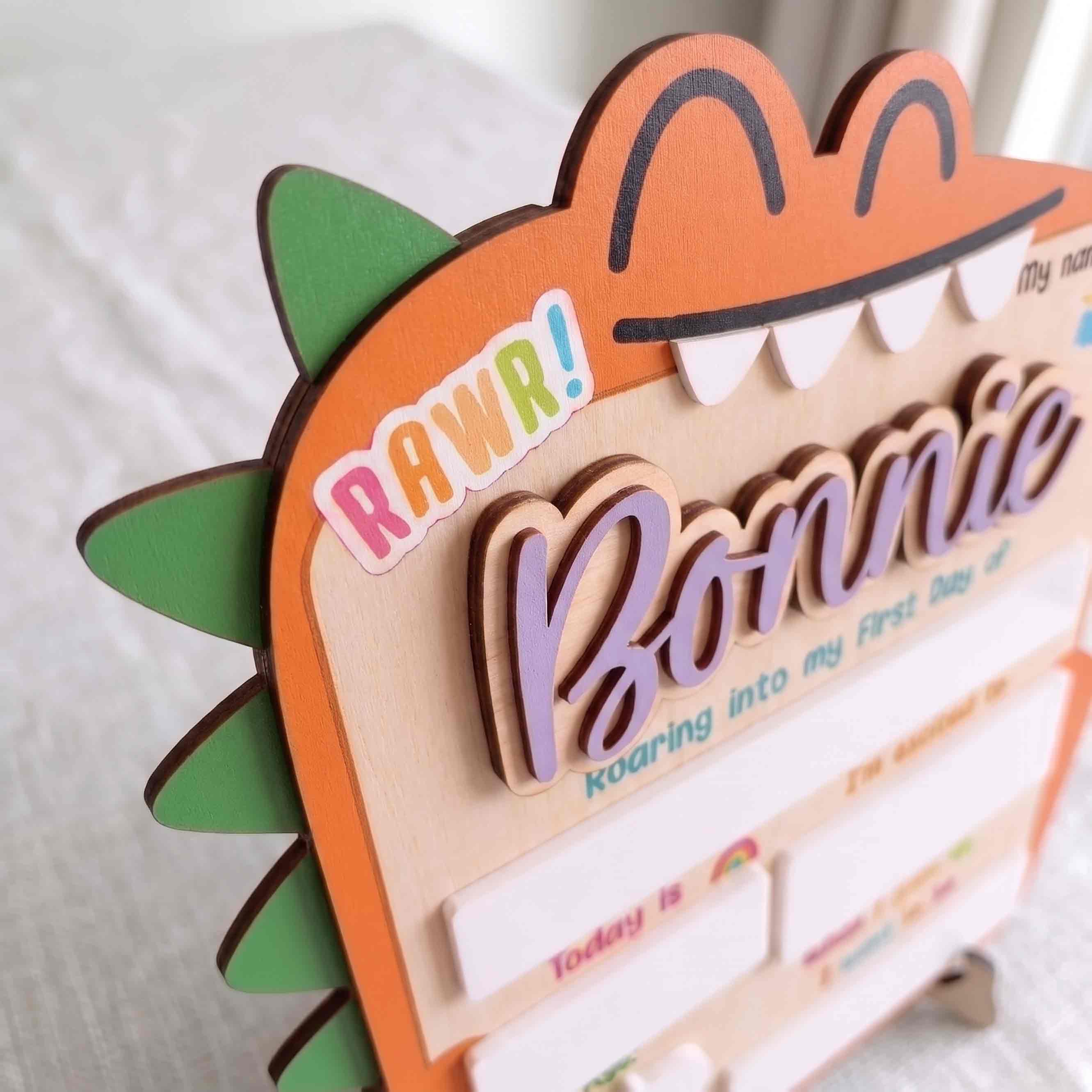 Personalized Cute Dinosaur First Day School Board, Reusable Dry Erase Board, Back to School Sign