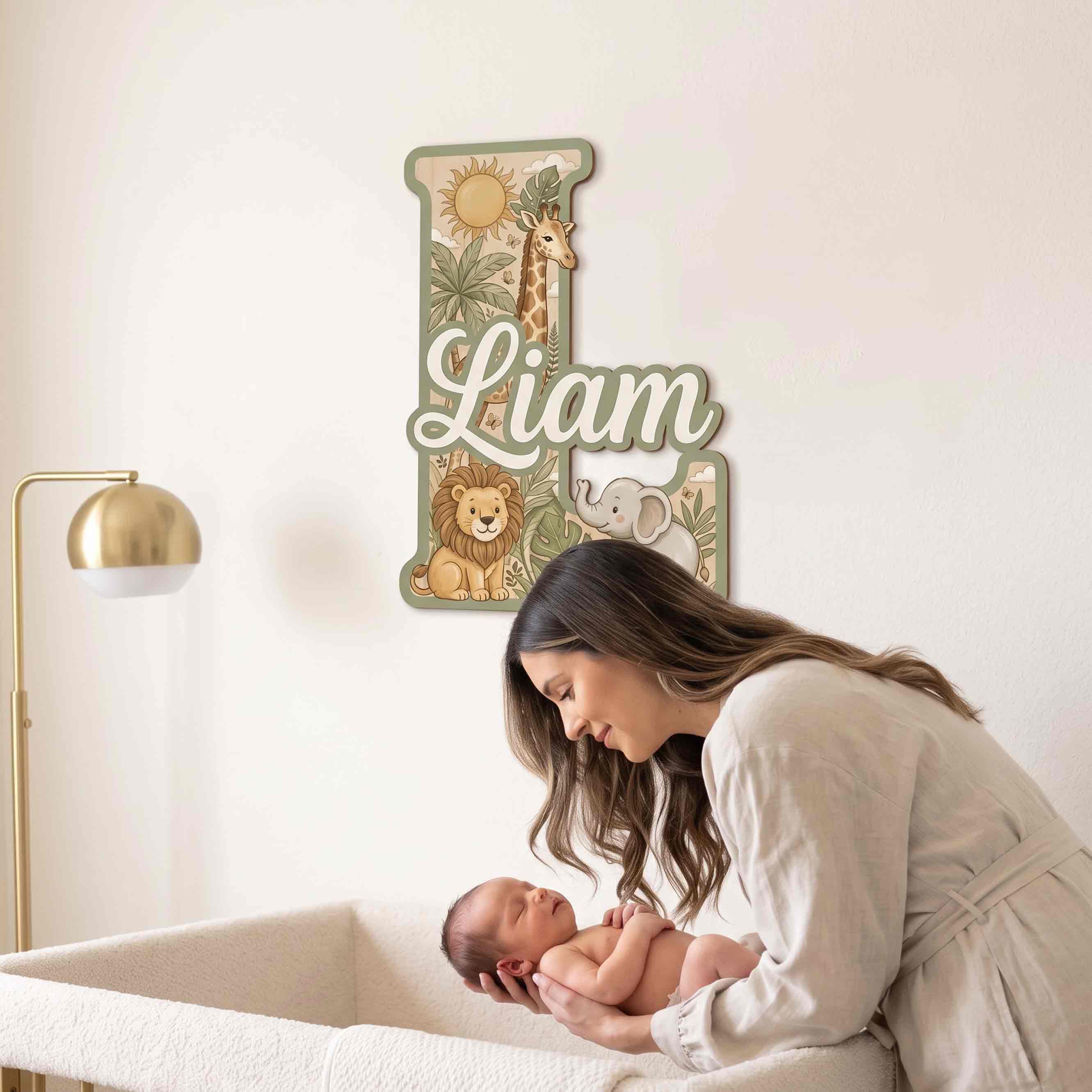 Personalized Safari Animals Nursery Name Sign Wooden Baby Room Decor
