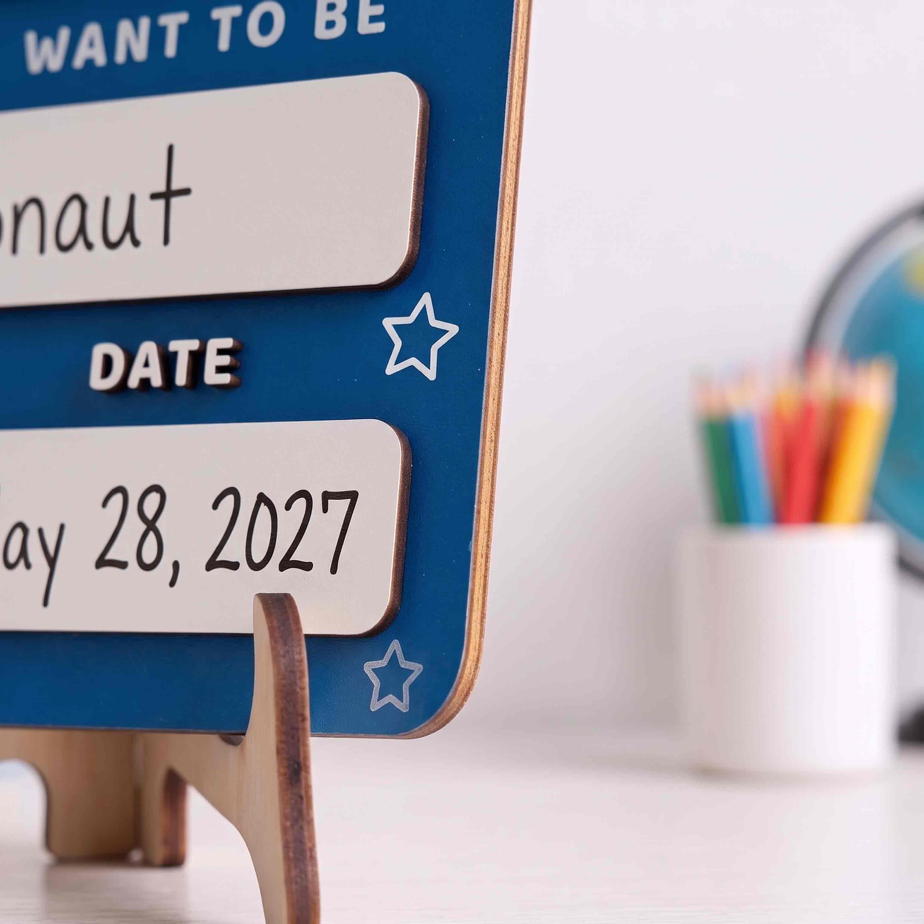 Personalized Blue Minimalist First & Last Day School Board, Reusable Dry Erase Board, Back to School Sign