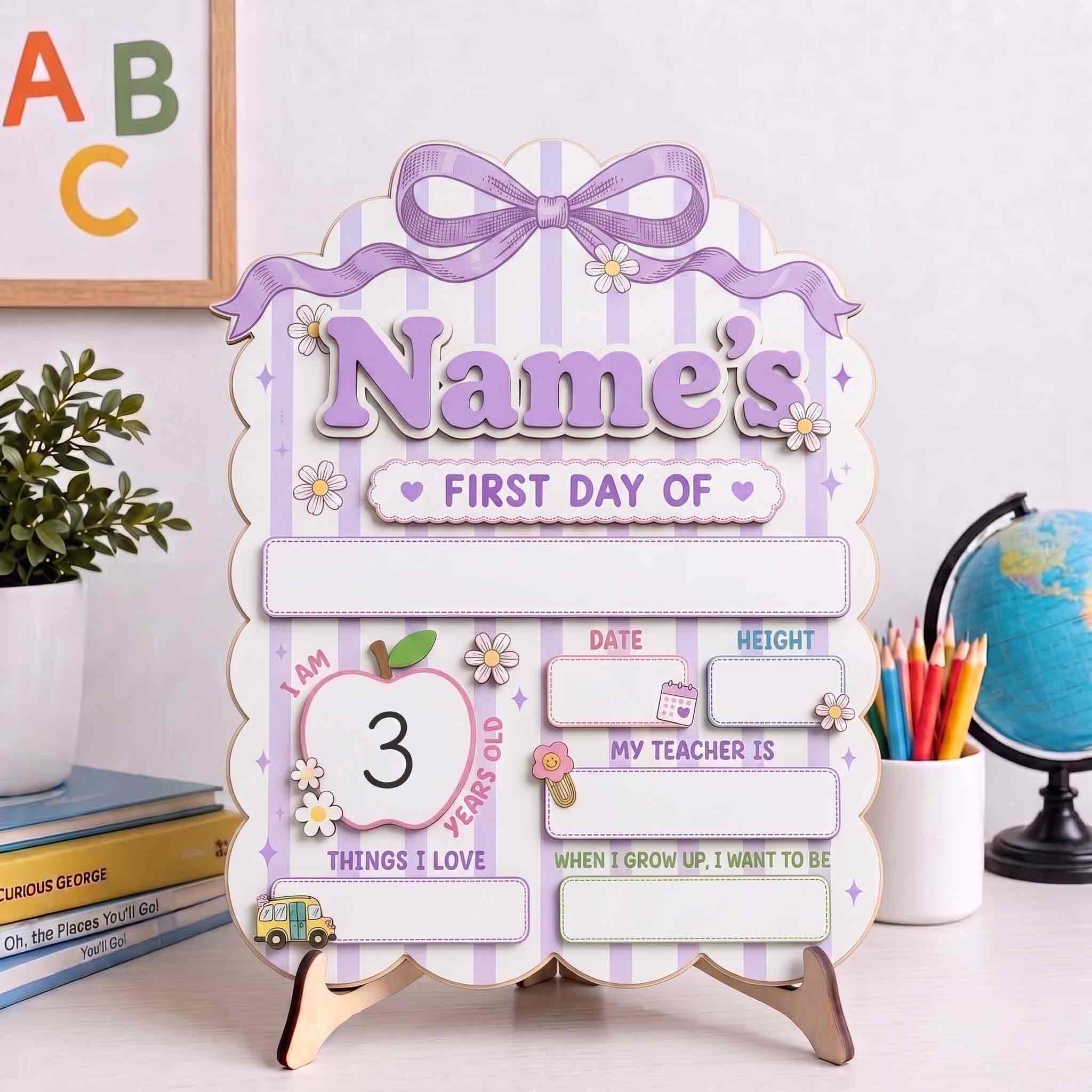 Personalized Lavender Stripes First & Last Day School Sign, Reusable Dry Erase Board, Back to School Sign