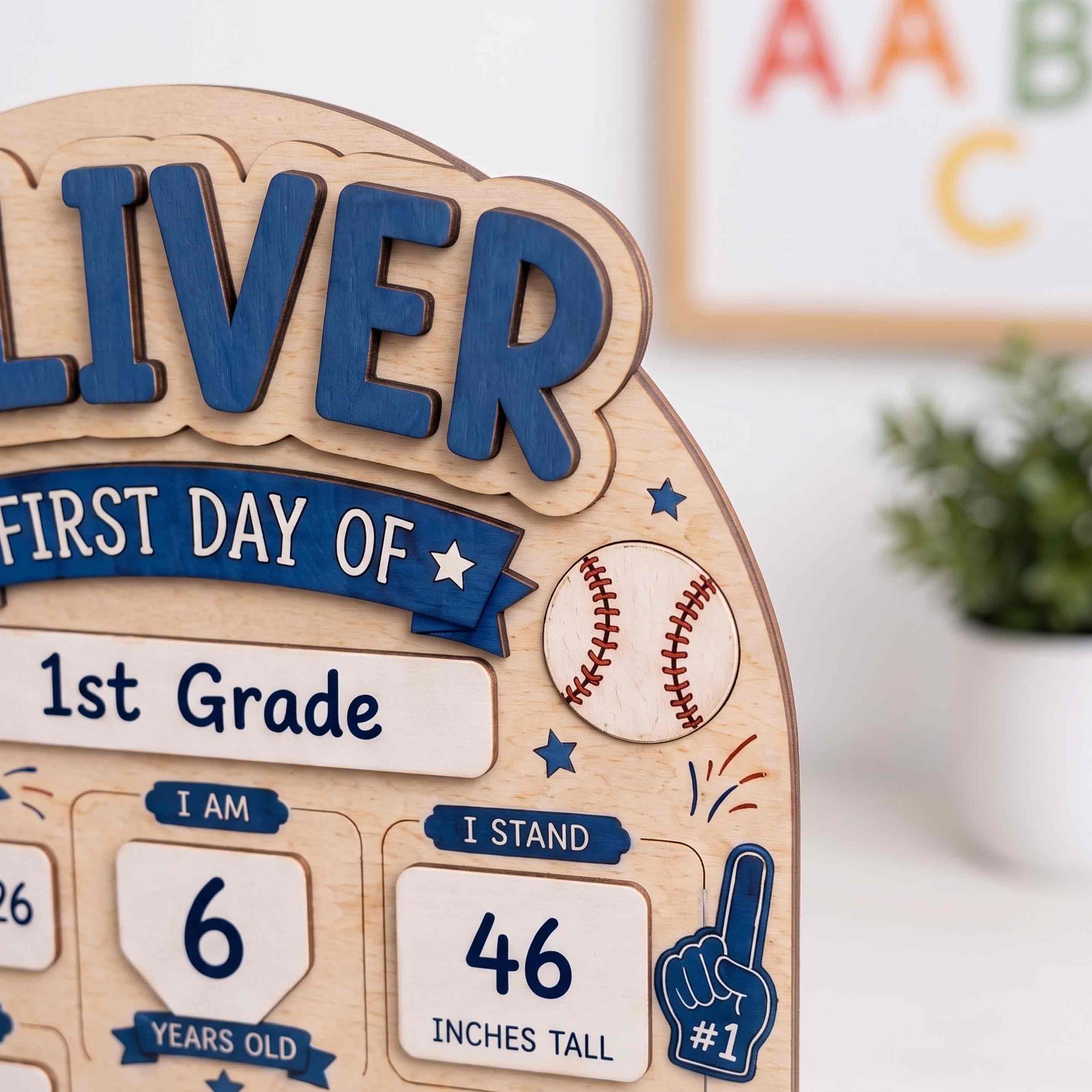 Personalized Baseball First Day School Board, Reusable Dry Erase Board, Back to School Sign
