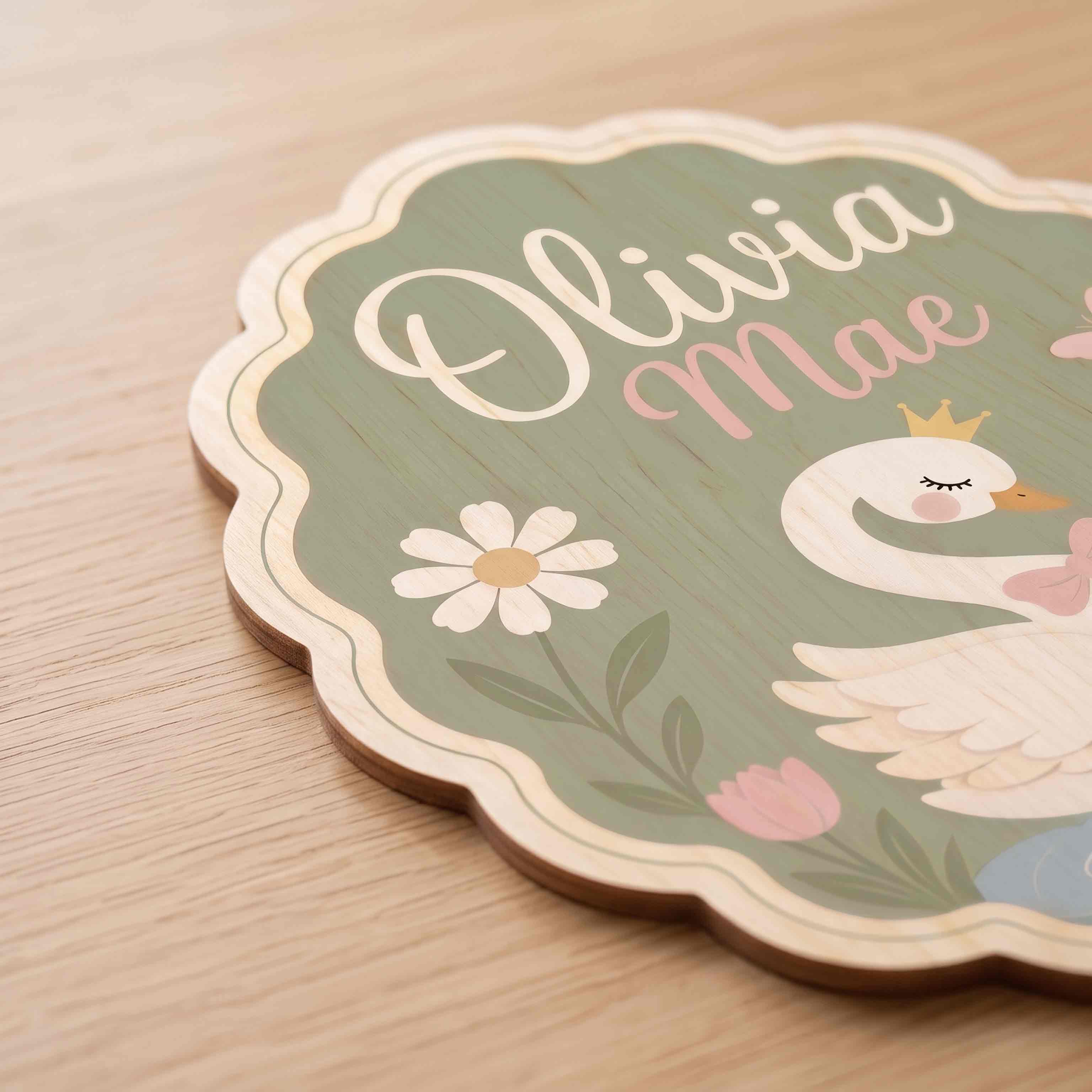 Personalized Swan Nursery Name Wooden Sign
