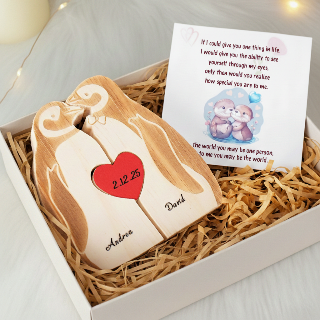 Personalized Penguin Couple Edition Custom Wooden Puzzle
