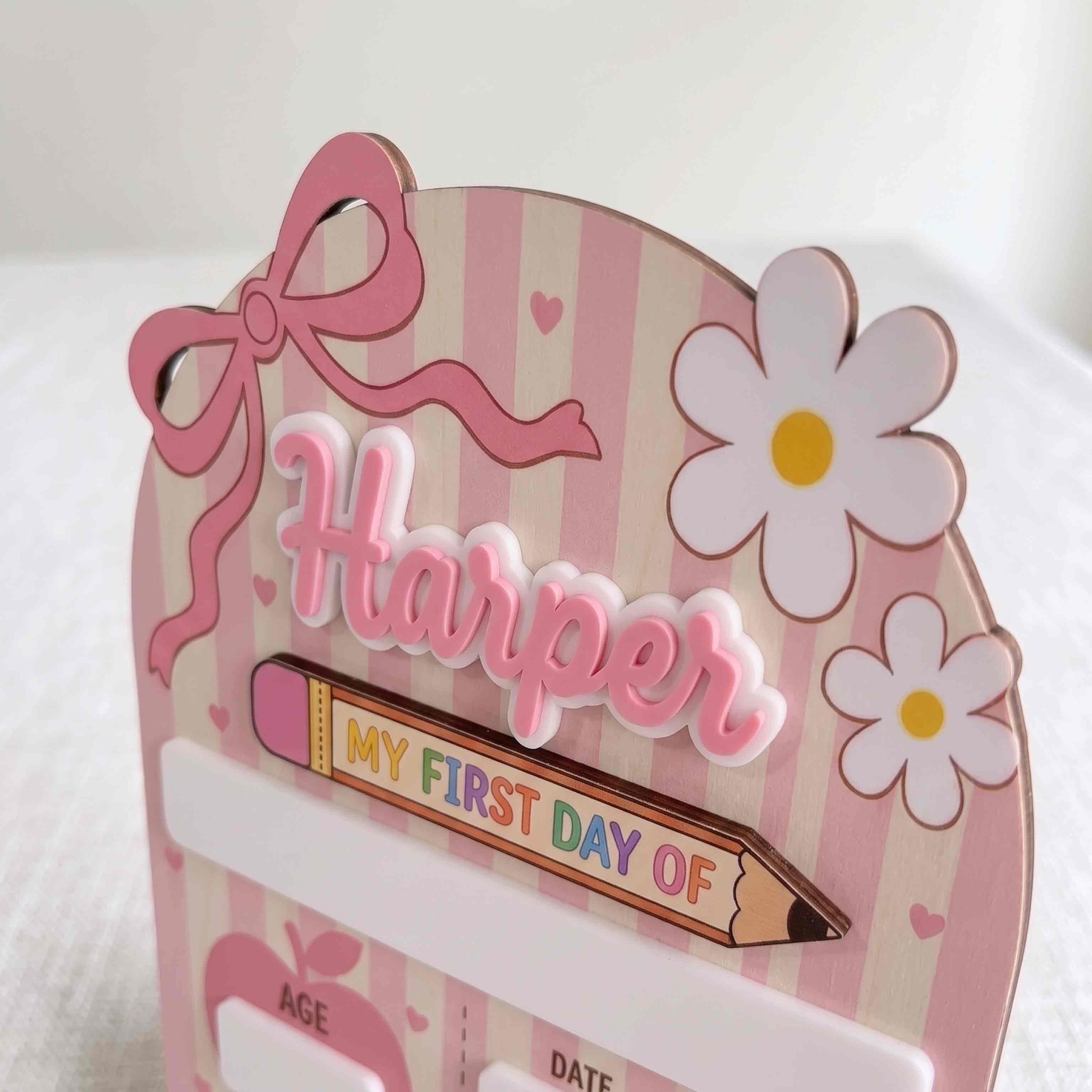 Personalized Pink Pencil First Day School Board, Reusable Dry Erase Board, Back to School Sign
