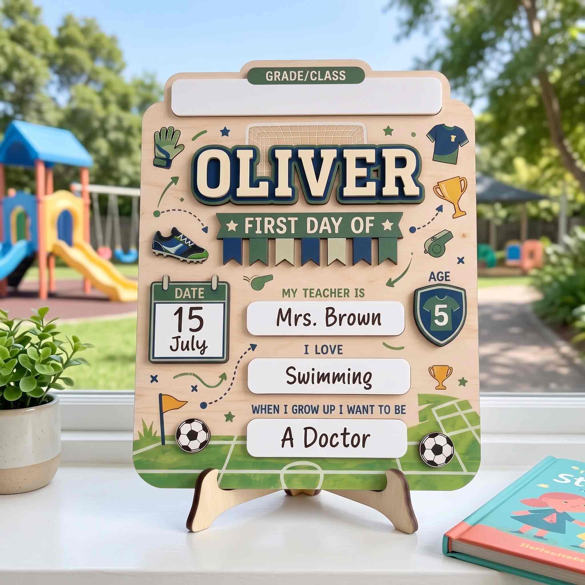 Personalized Green Soccer Theme First & Last Day School Sign, Reusable Dry Erase Board, Back to School Sign