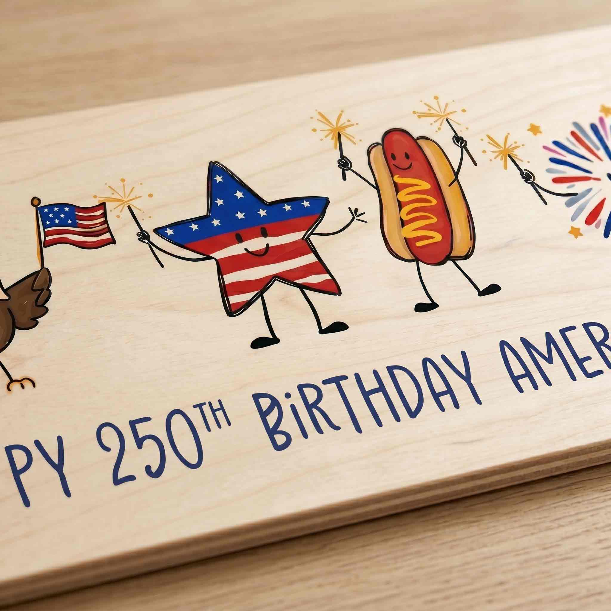 Happy 250th Birthday America Wooden Sign Patriotic USA 250 Celebration Front Porch Decor