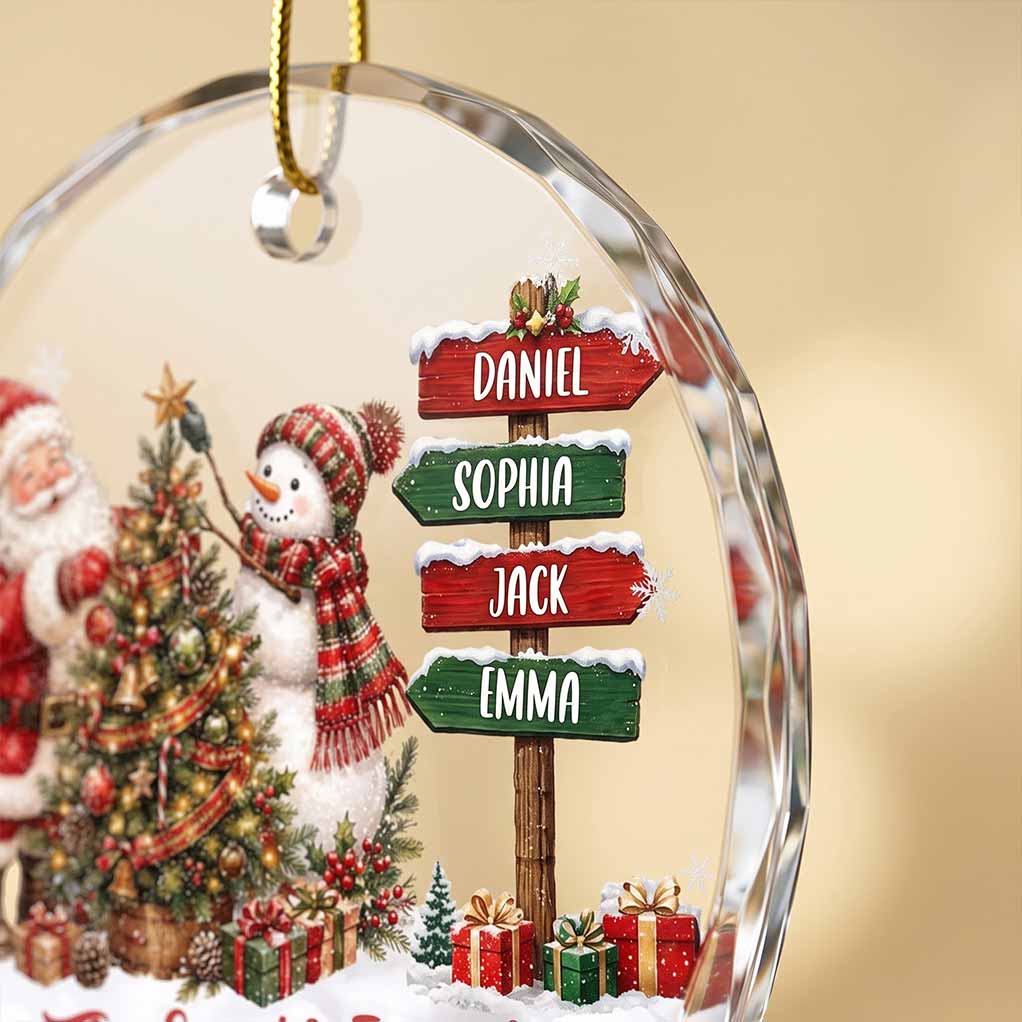 Santa and Snowman Christmas 2026 Holiday Keepsake Personalized Custom Name Date Family Round Glass Christmas Ornament for Family Gift