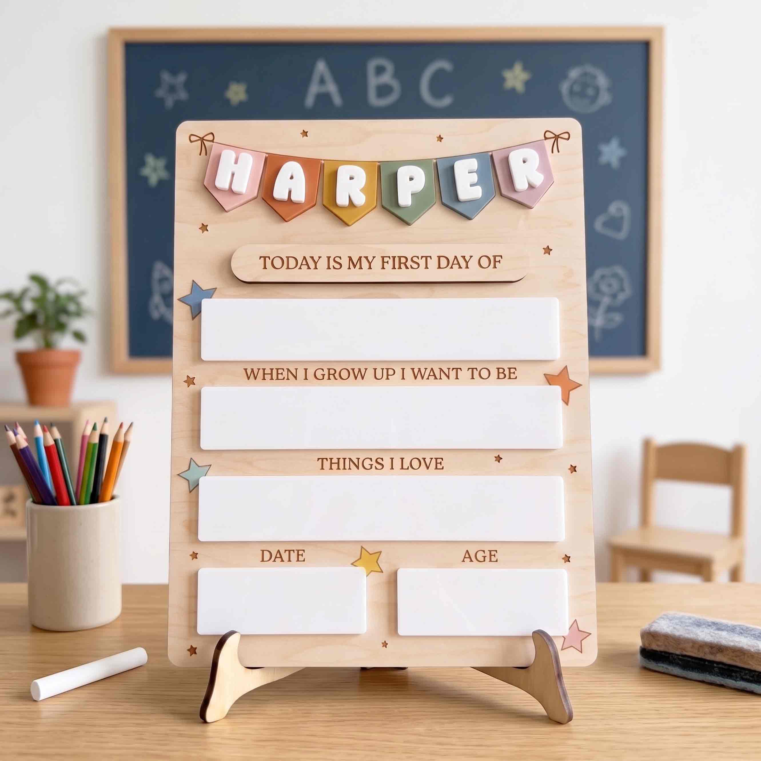 Personalized Pastel Pennant Banner First & Last Day School Sign, Reusable Dry Erase Board, Back to School Sign