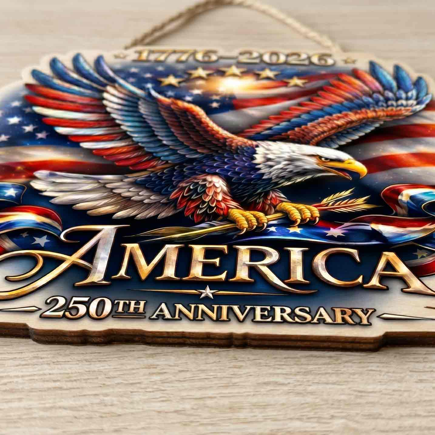America 250th Anniversary Eagle Wooden Hanging Sign Patriotic Home Decor