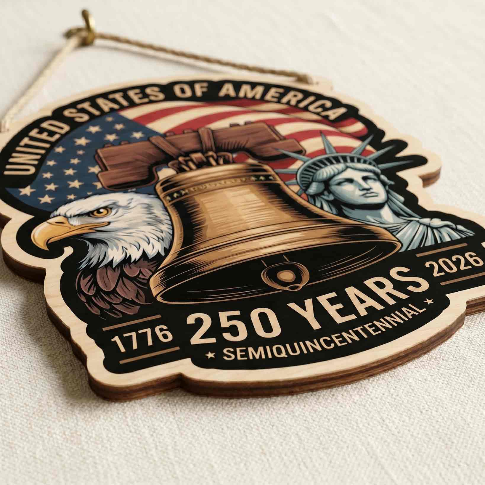 United States Of America 250 Years Wooden Sign Patriotic Liberty Bell Home Decor