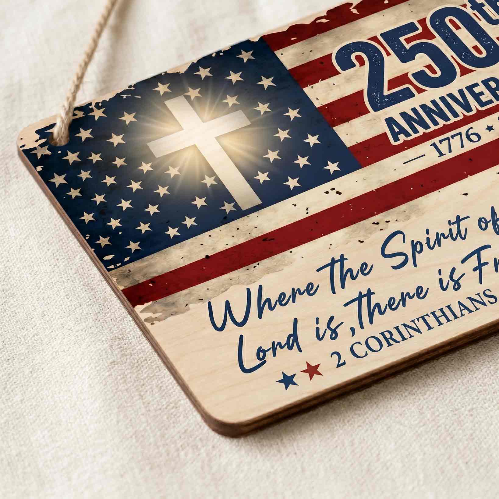 Freedom Christian USA 250th Anniversary Bible Verse Wooden Sign