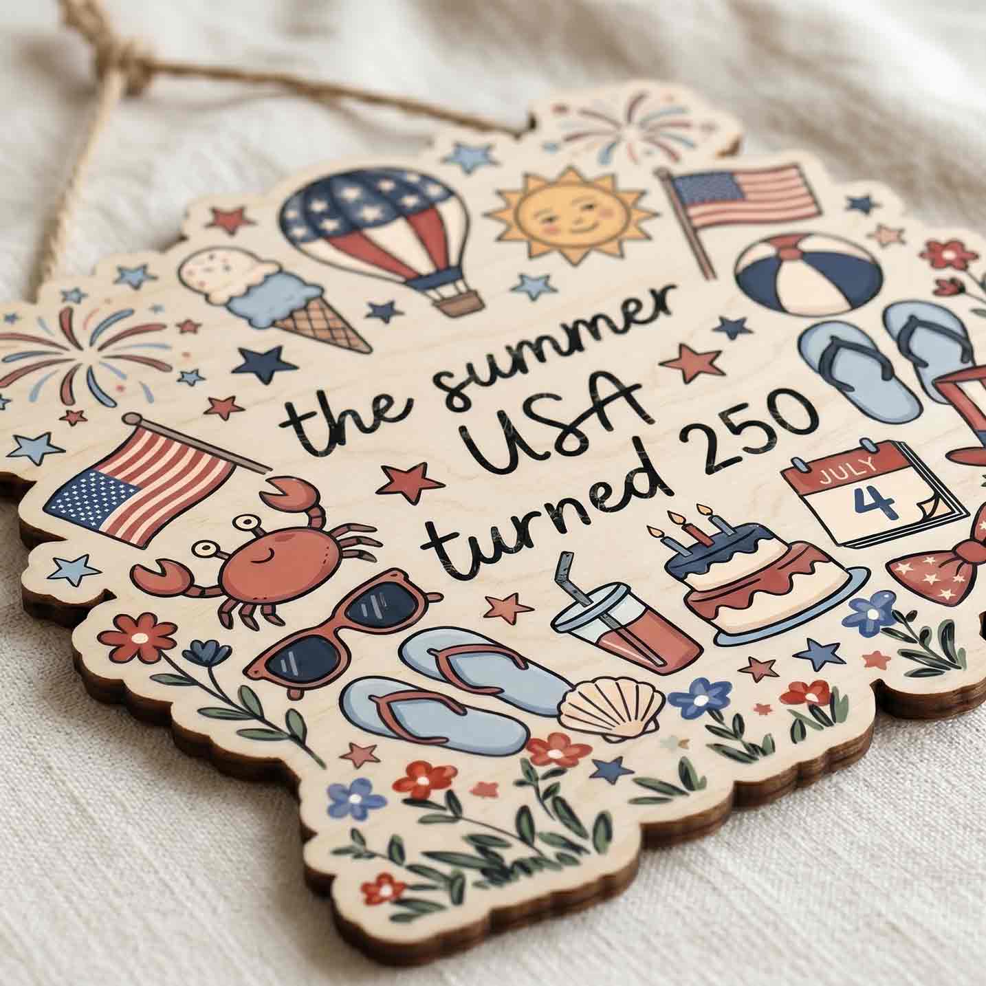USA Turned 250 Patriotic Summer Independence Day Celebration Decor Wooden Sign