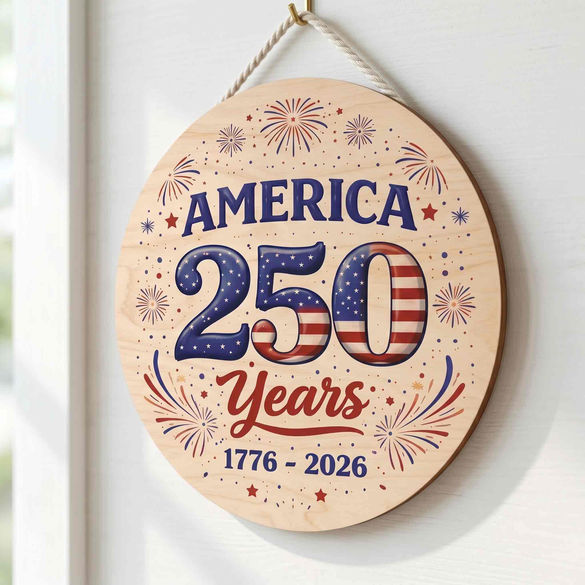 America 250 Years Wooden Sign Celebrating 250 Years of Freedom