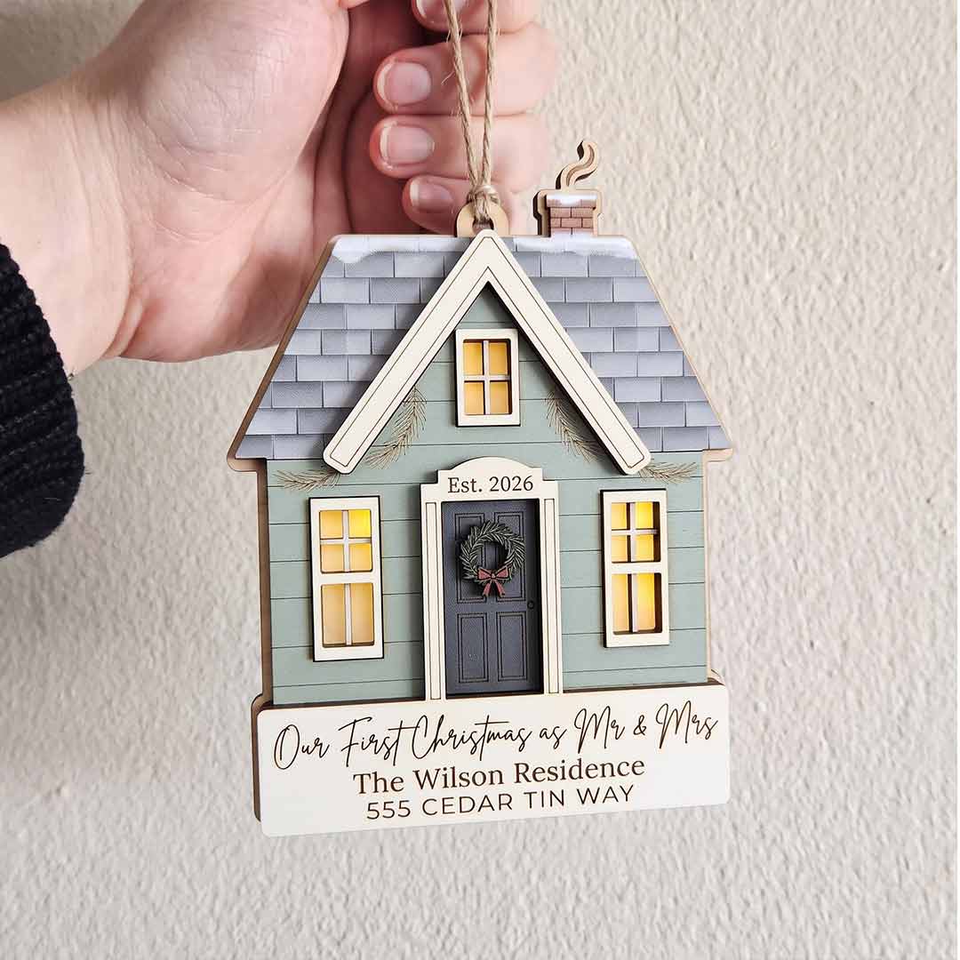 Personalized Our First Christmas As Mr And Mrs Custom Name Date Address Newlywed Gift Wooden Christmas Ornament