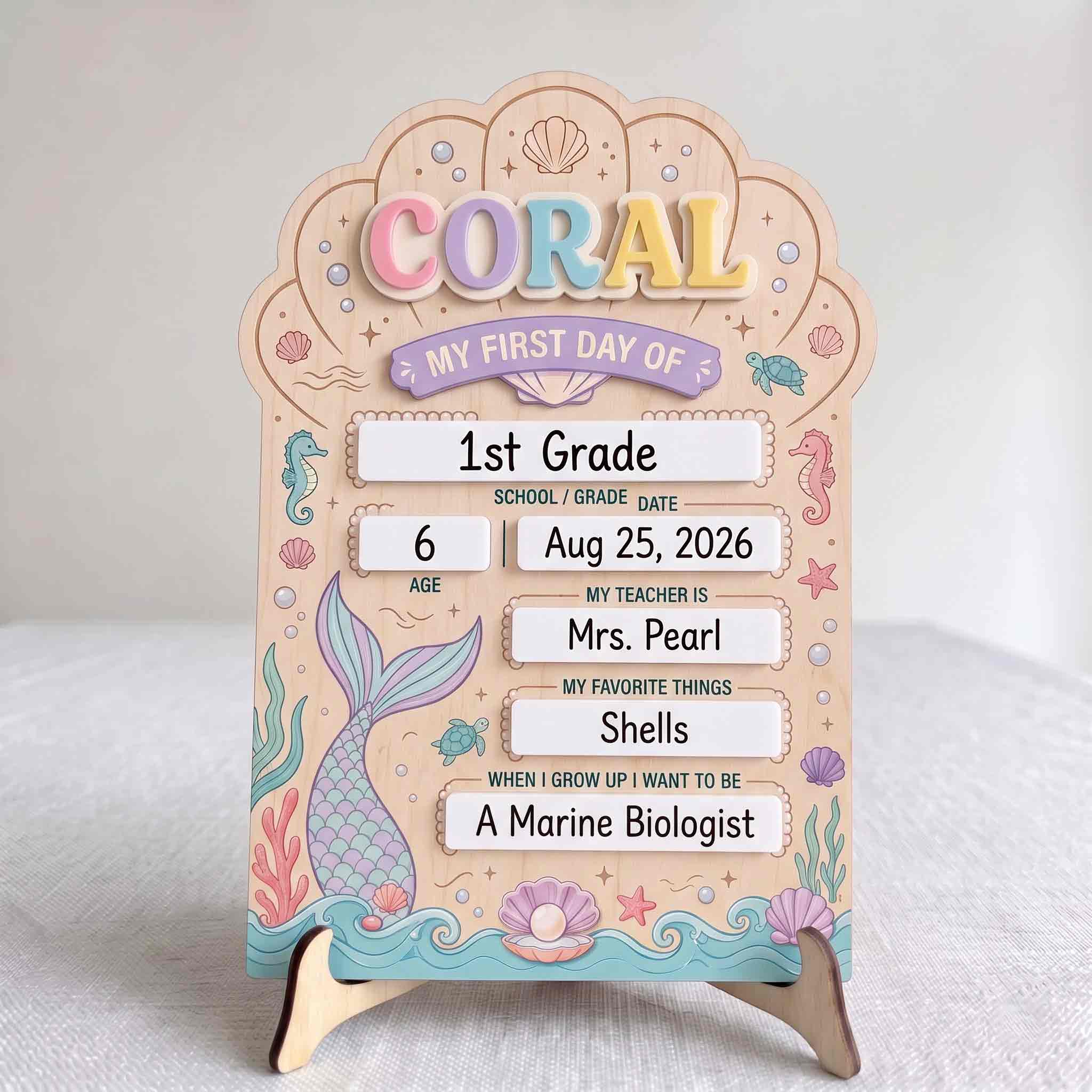 Personalized Mermaid Ocean Theme First & Last Day School Sign, Reusable Dry Erase Board, Back to School Sign