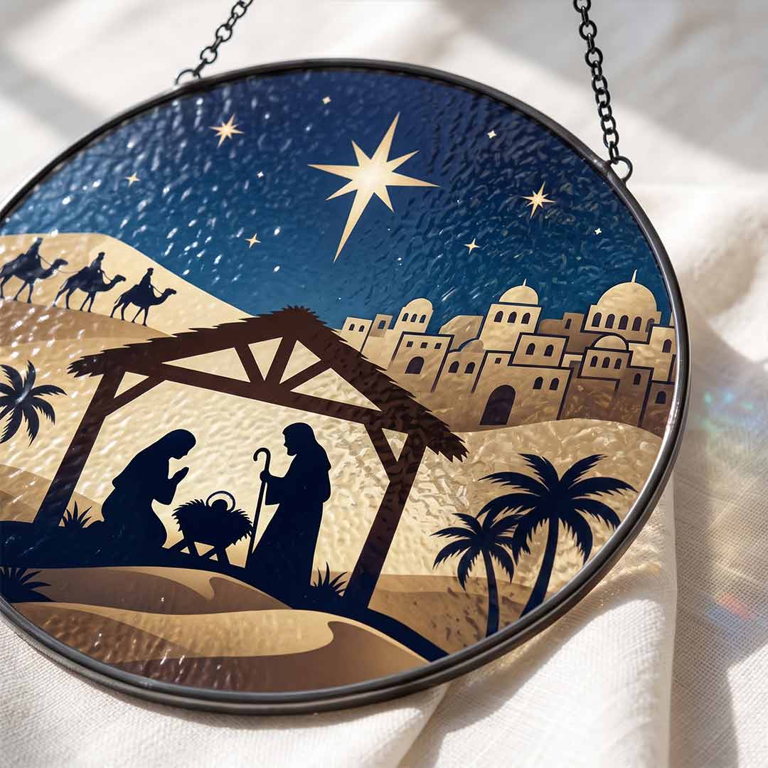 Star of Bethlehem Nativity Silhouette Three Wise Men Nativity Stained Glass Suncatcher Christmas Ornament