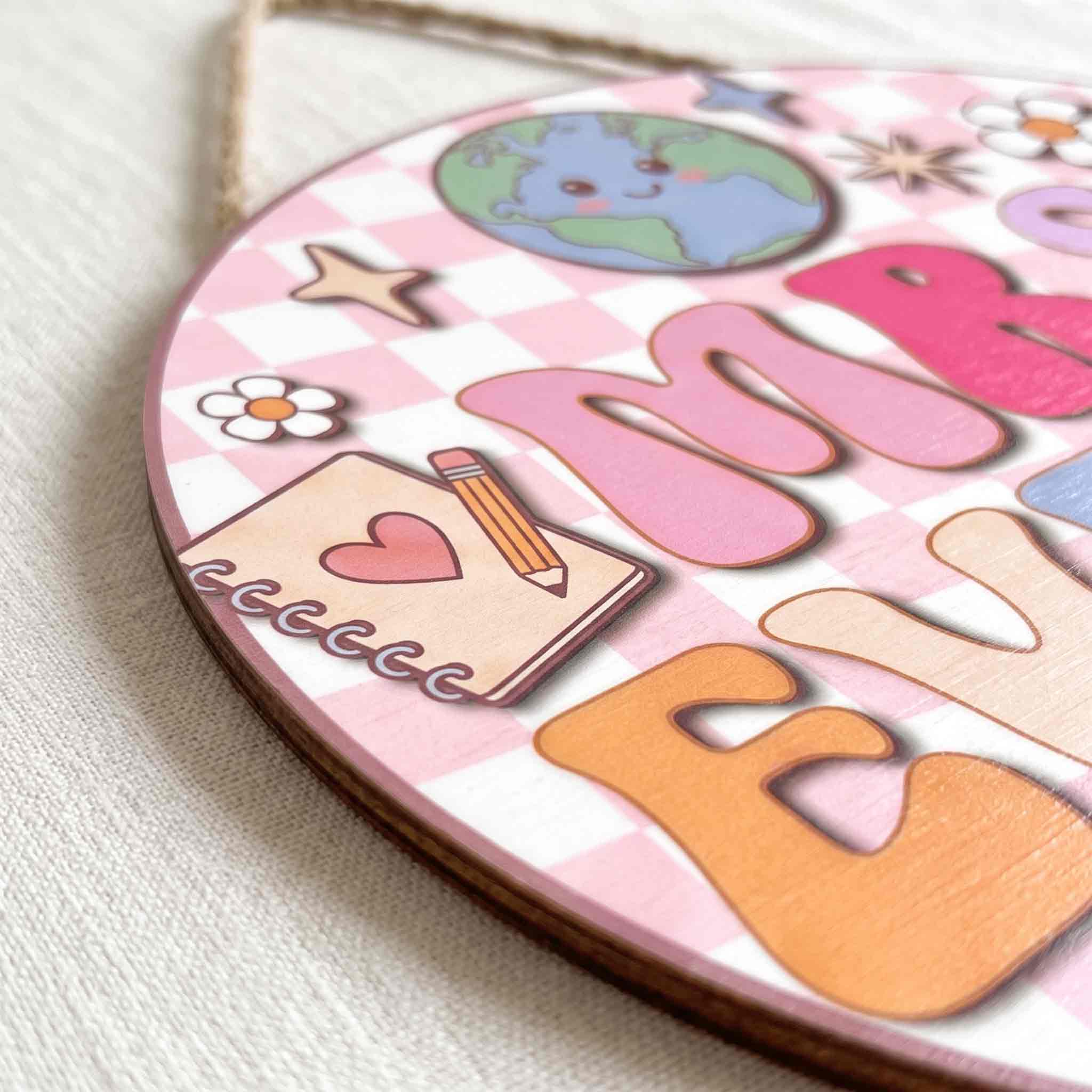 Personalized Classroom Teacher Wooden School Sign, Custom Teacher Name Door Hanger for Elementary Classroom Decor