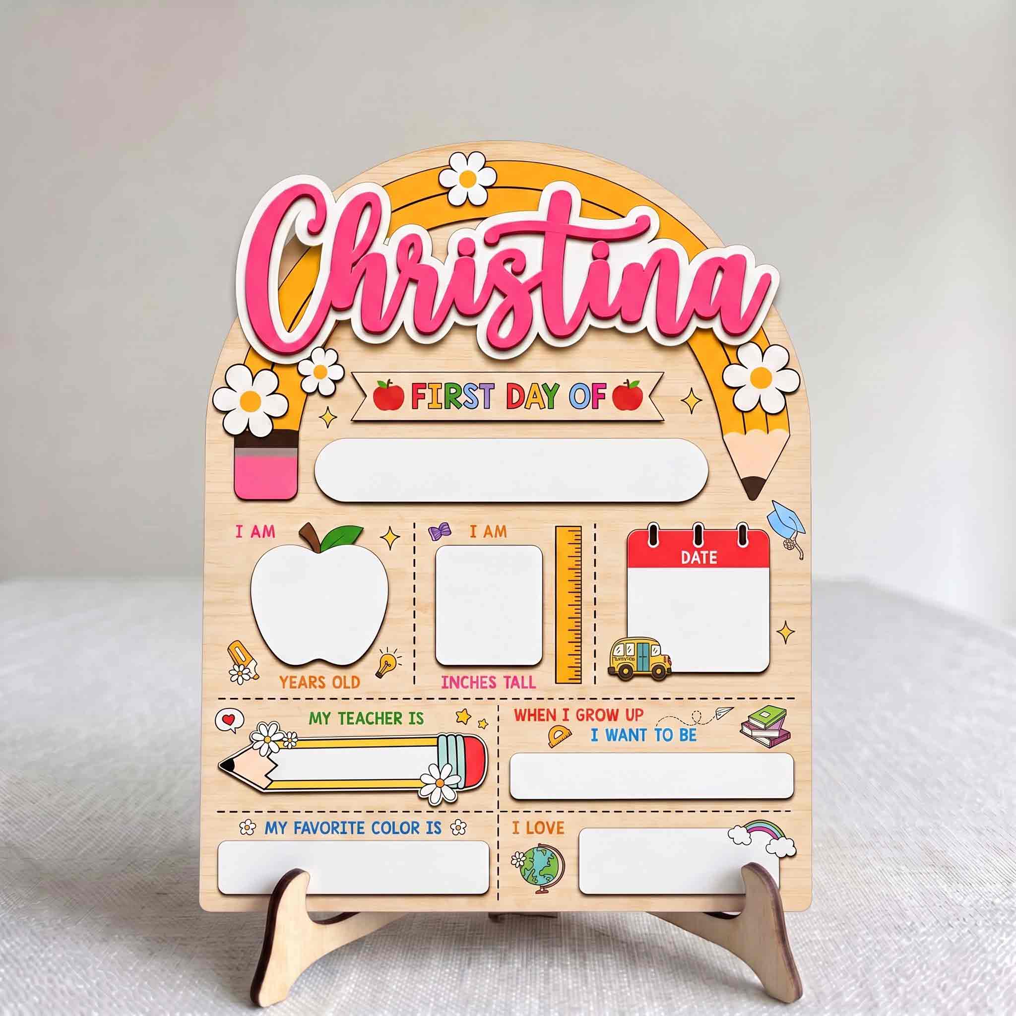 Personalized Cute Daisy Classroom First & Last Day School Sign, Reusable Dry Erase Board, Back to School Sign