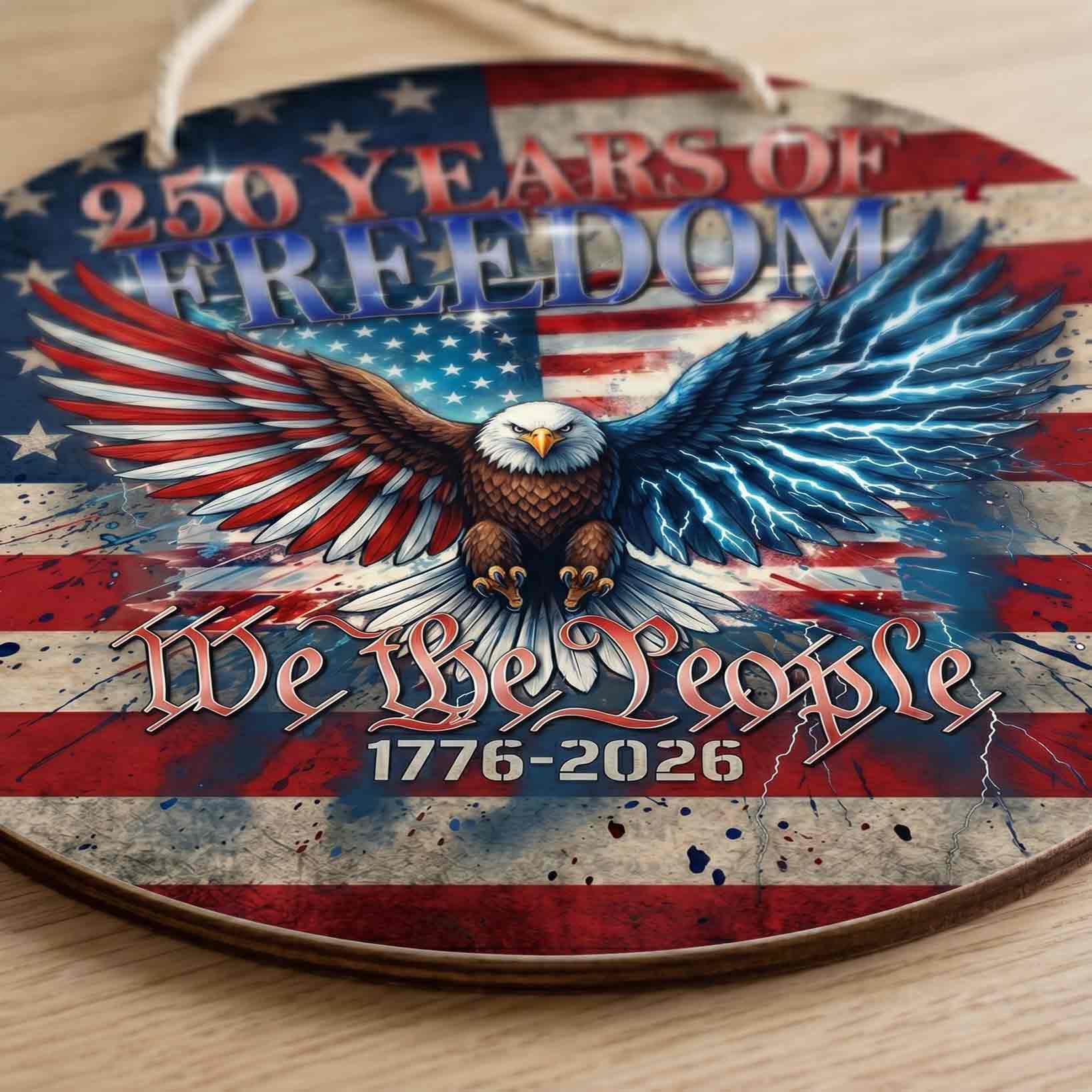 Patriotic Eagle Statue of Liberty America 250 Years of Freedom Wooden Sign