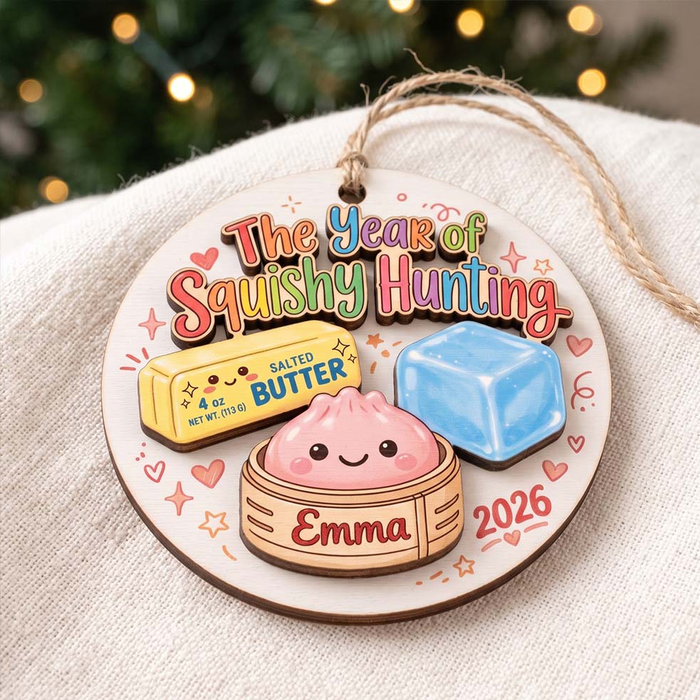 Vintage Squishy Hunting Butter Custom Name Date Wooden Ornament Cute