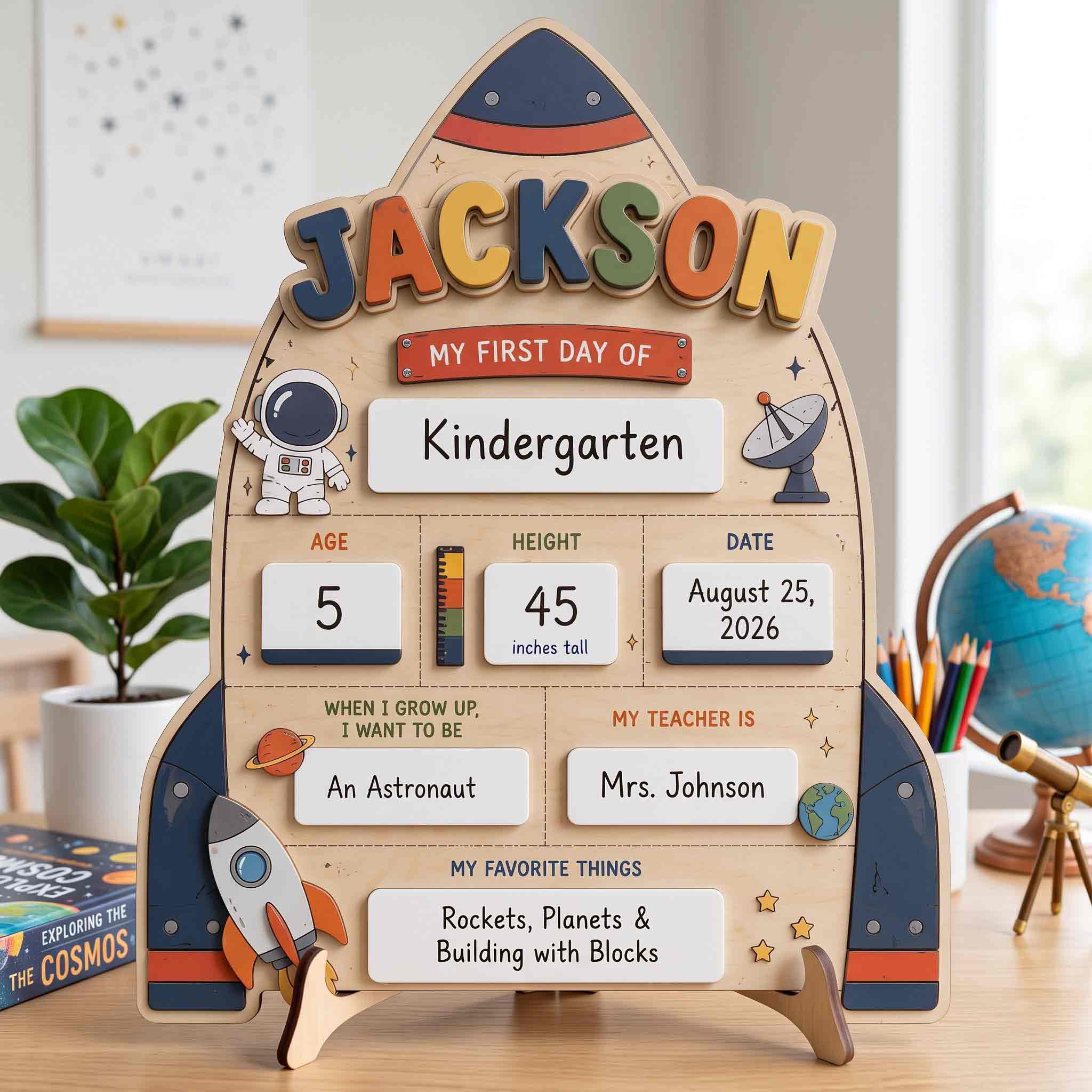 Personalized Space Explorer Theme First & Last Day School Sign, Reusable Dry Erase Board, Back to School Sign