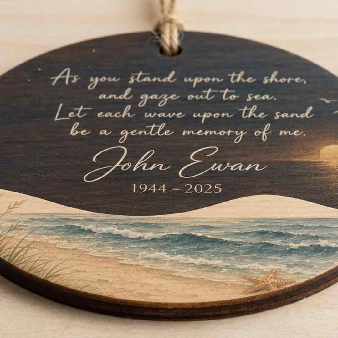 Memorial Beach Sunset In Loving Memory Gift Personalized Custom Name Date Memorial 1-Layer Wooden Christmas Ornament for Loss of Loved One