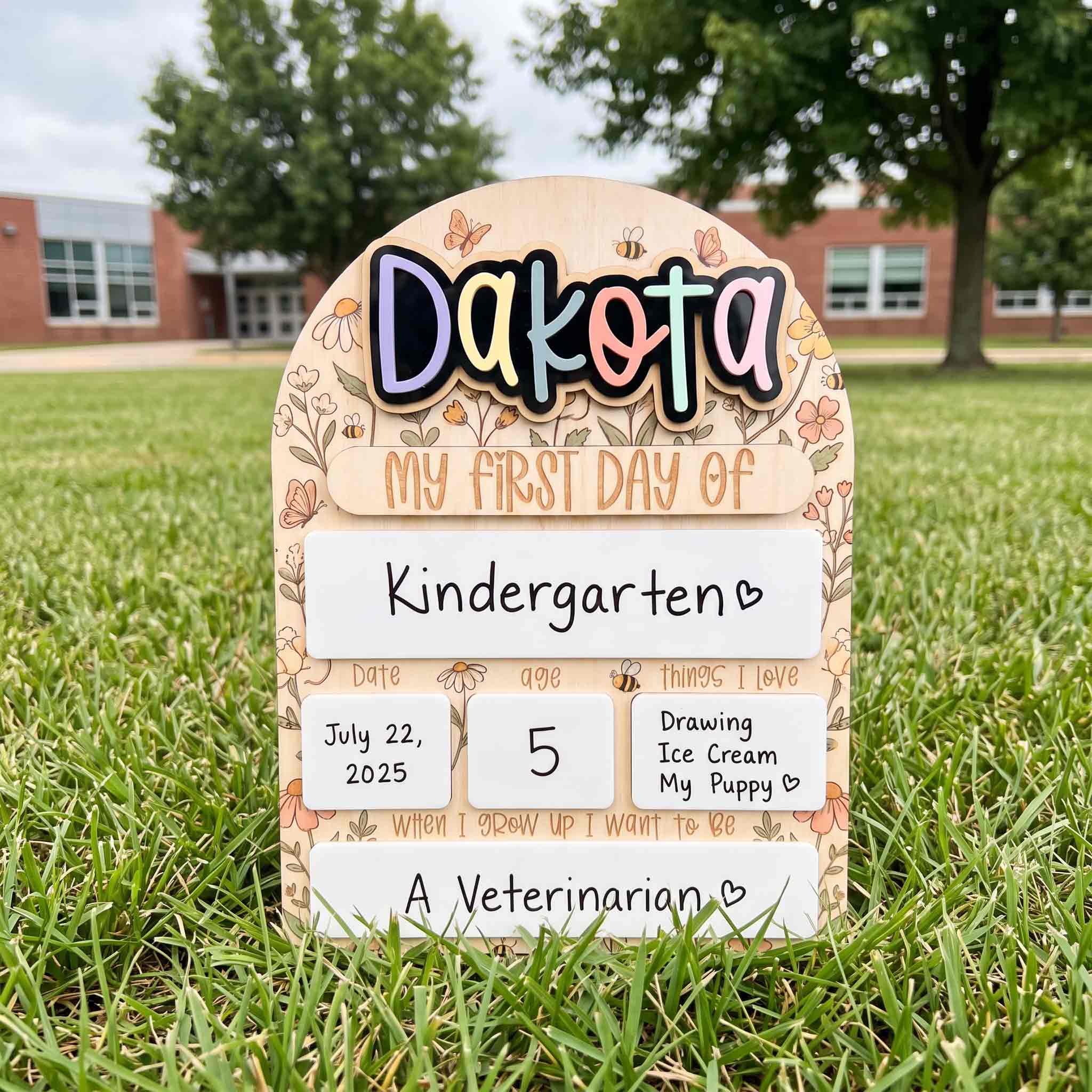 Personalized Cottage Garden First & Last Day School Sign, Reusable Dry Erase Board, Back to School Sign
