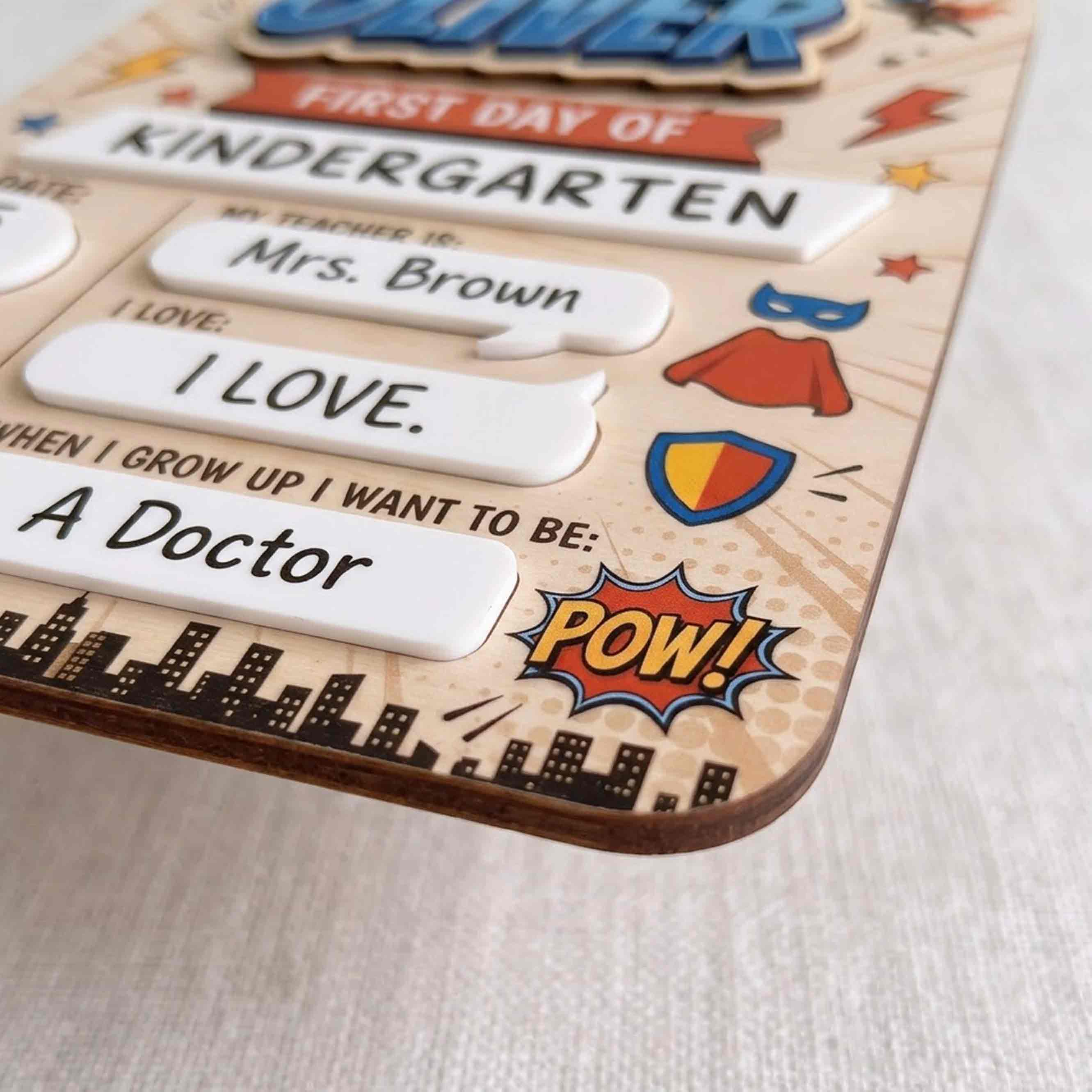 Personalized Superhero School Theme First & Last Day School Sign, Reusable Dry Erase Board, Back to School Sign