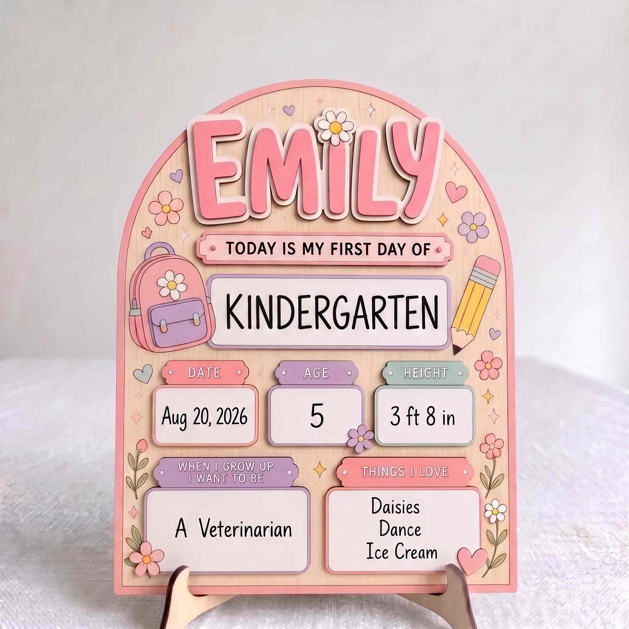 Personalized Flower Backpack First Day School Board, Reusable Dry Erase Board, Back to School Sign