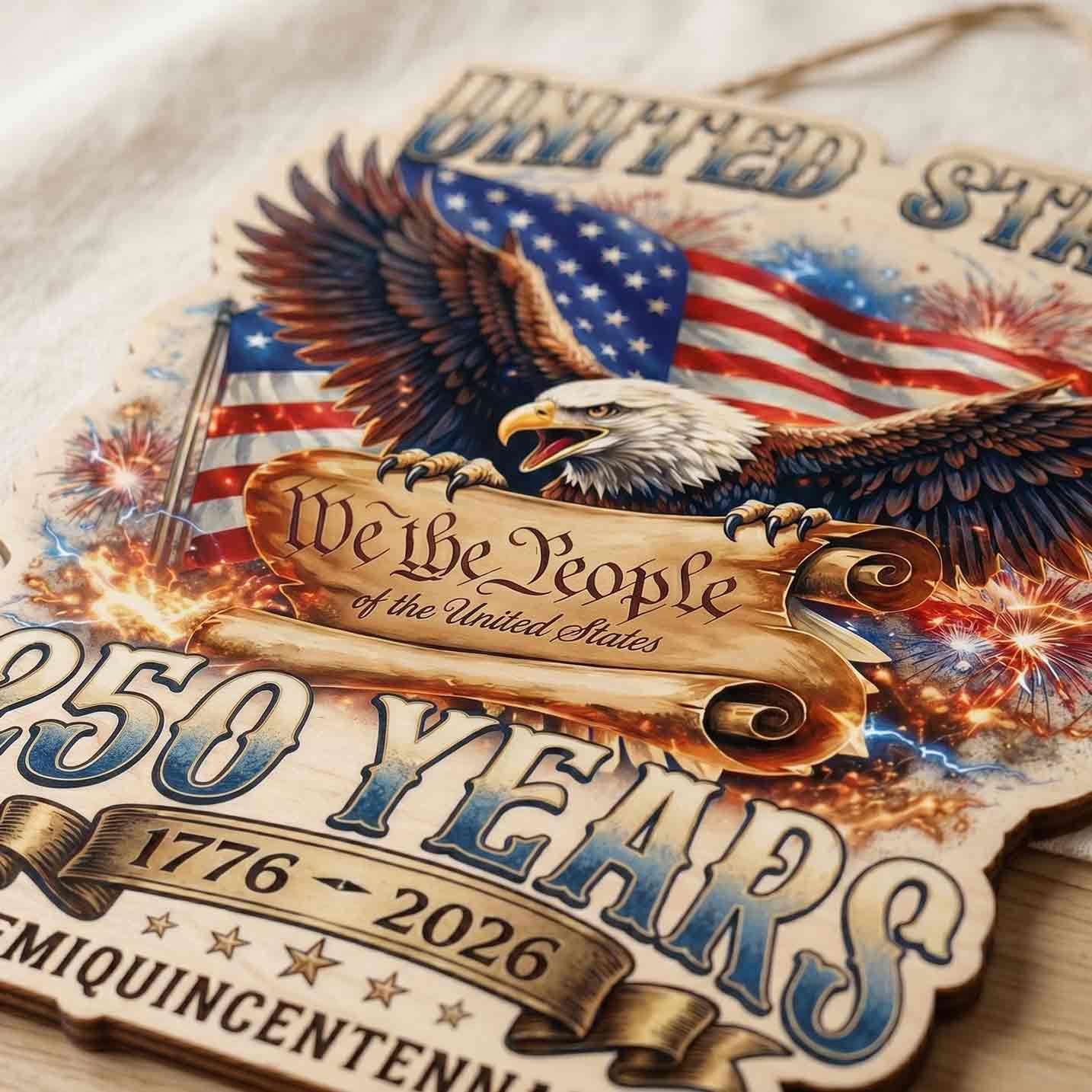 United States We The People America 250 Patriotic Eagle Decor Wooden Sign