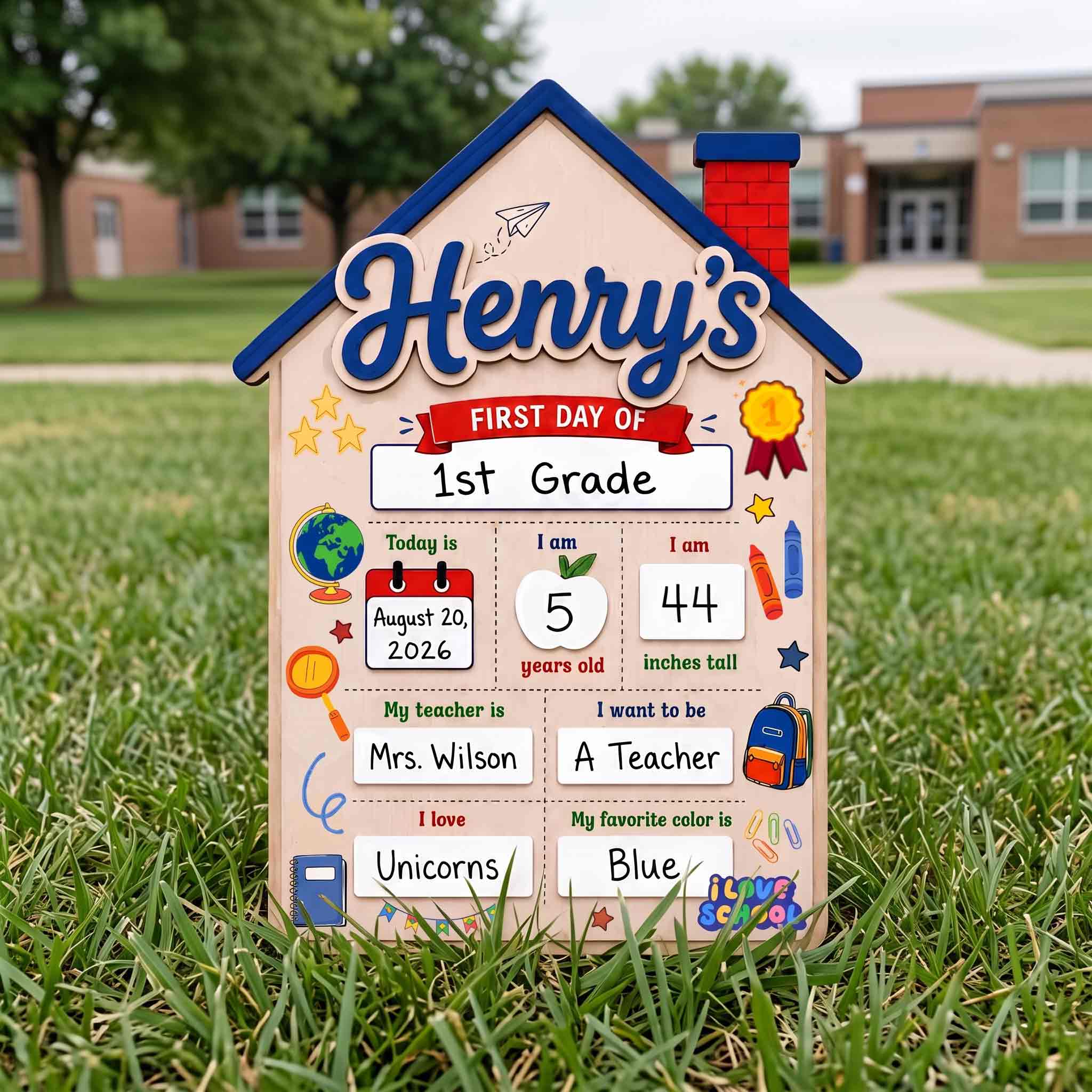 Personalized House Shaped First Day School Board, Reusable Dry Erase Board, Back to School Sign