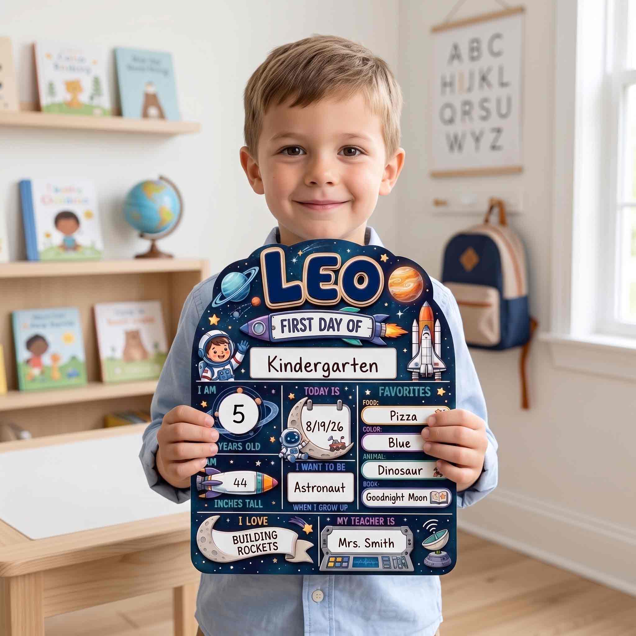 Personalized Astronaut First Day School Board, Reusable Dry Erase Board, Back to School Sign