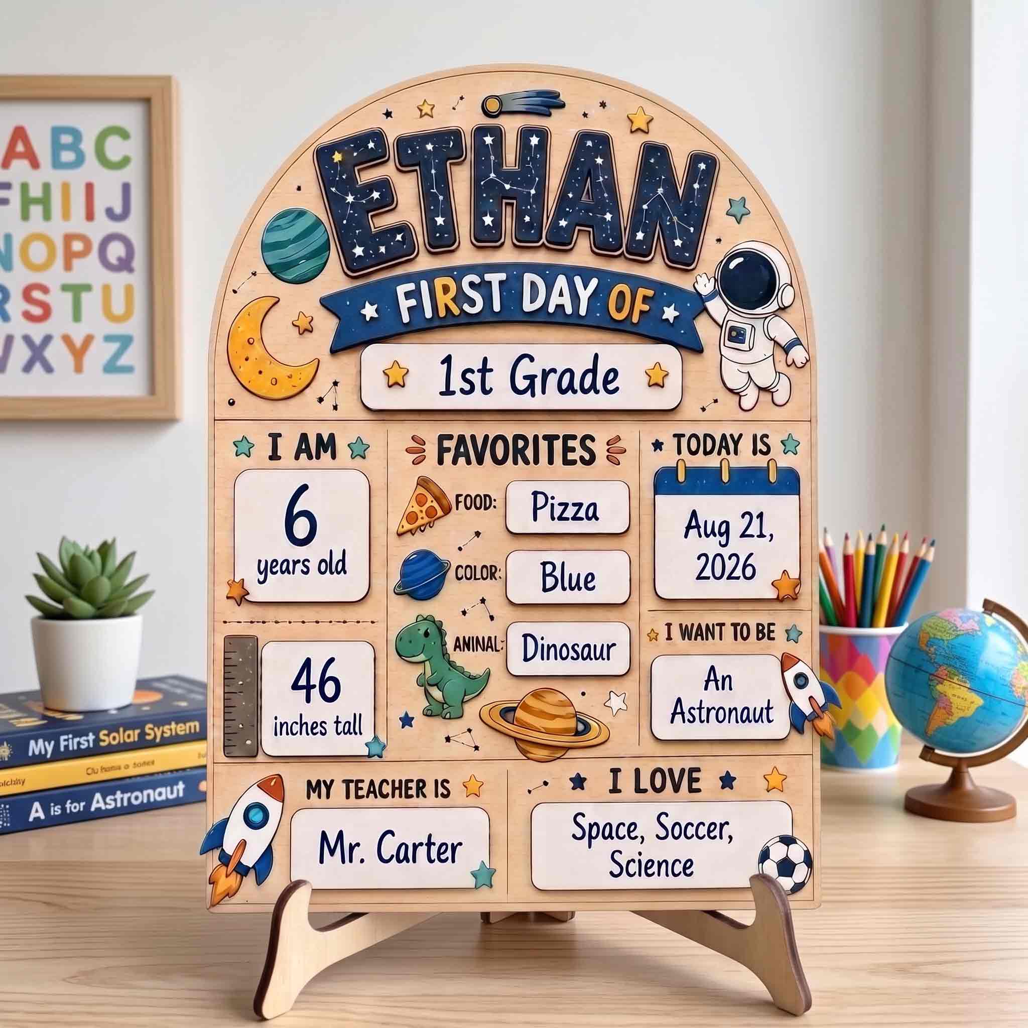 Personalized Outer Space First Day School Board, Reusable Dry Erase Board, Back to School Sign