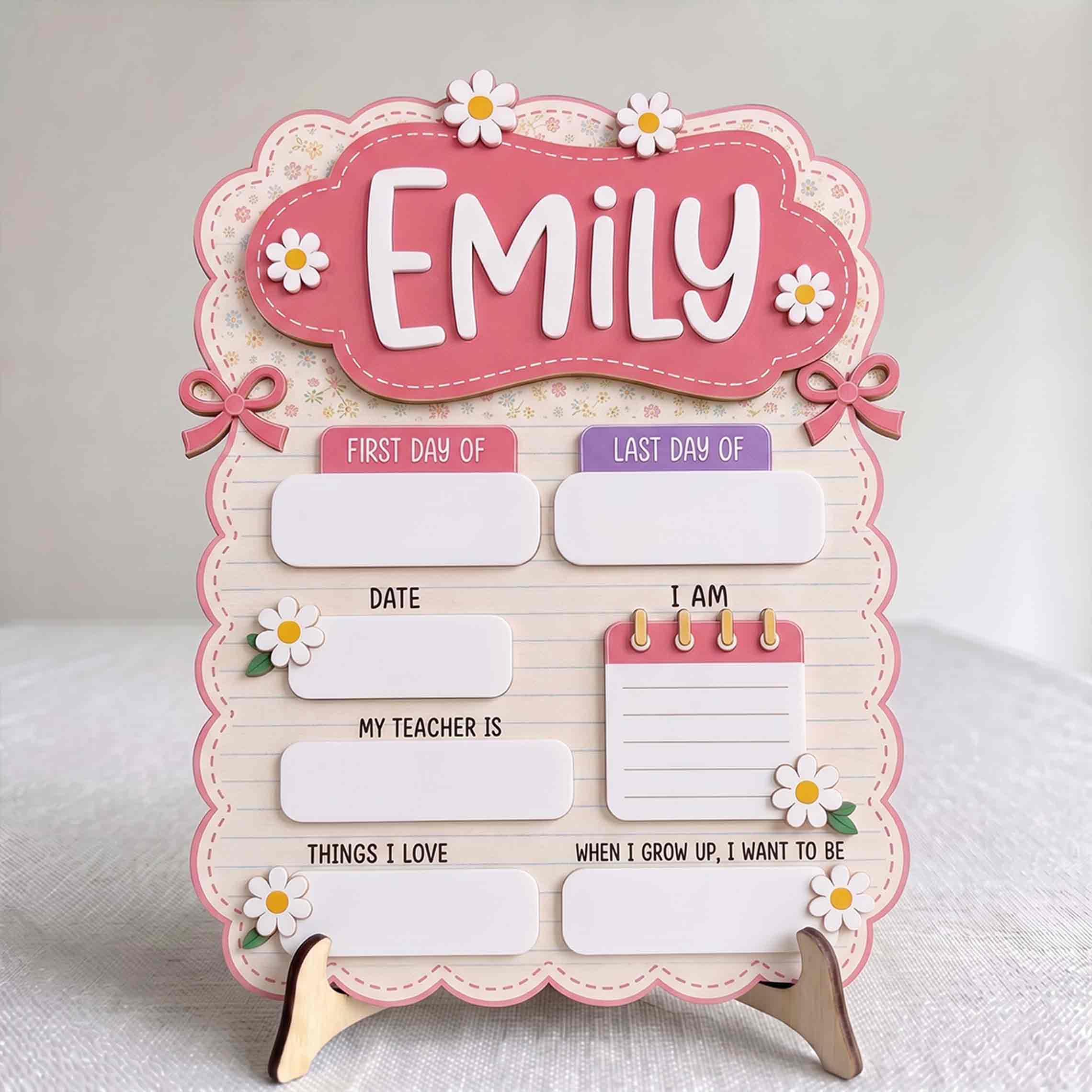Personalized Pink Floral Notebook First & Last Day School Sign, Reusable Dry Erase Board, Back to School Sign