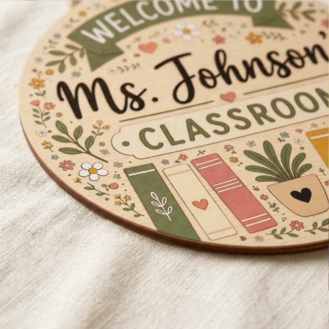 Personalized Teacher Name Wooden Sign Door Hanger Wildflower Classroom Wooden Classroom Decor, Back to School Sign