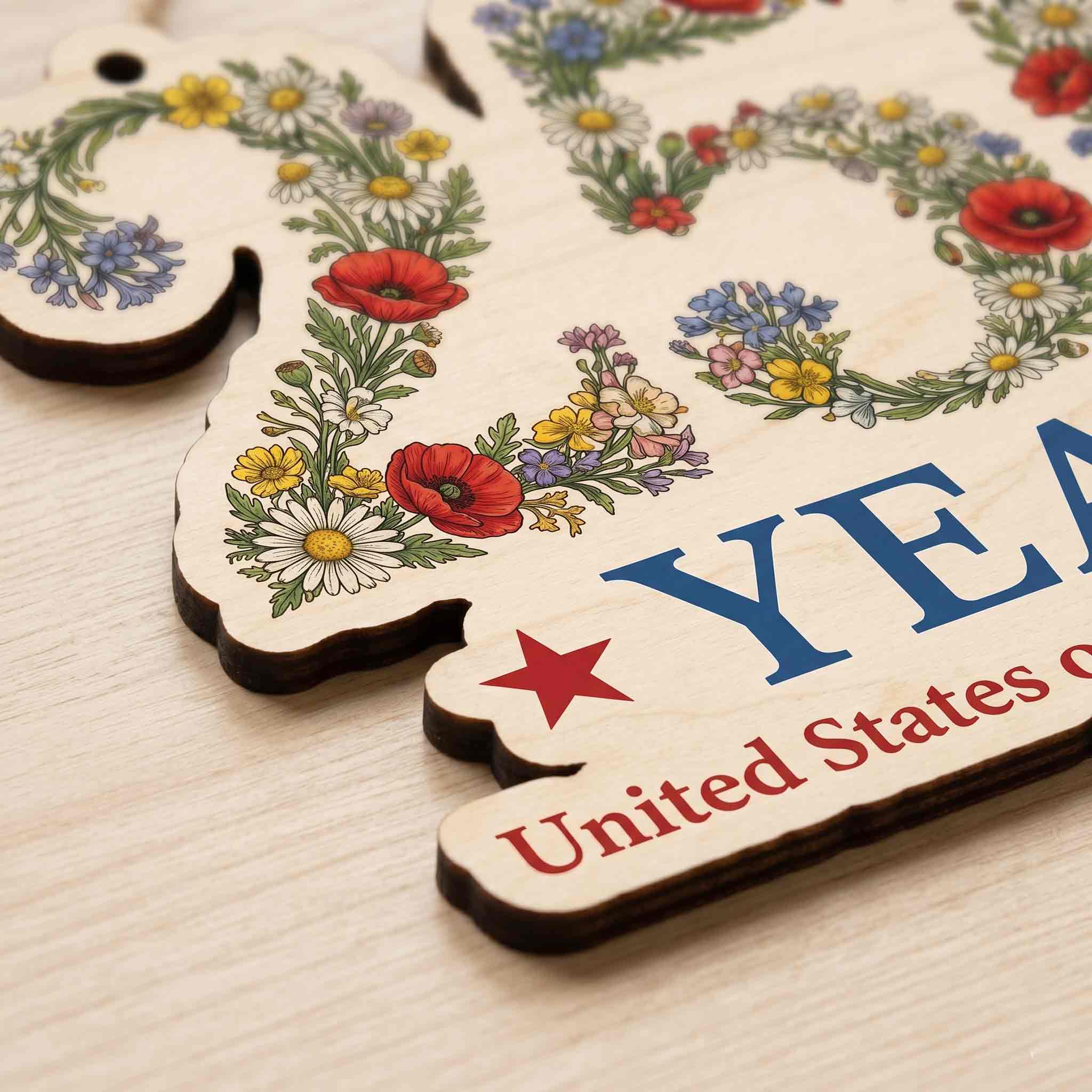 America 250 Years Wildflower Wooden Sign United States Anniversary Decor