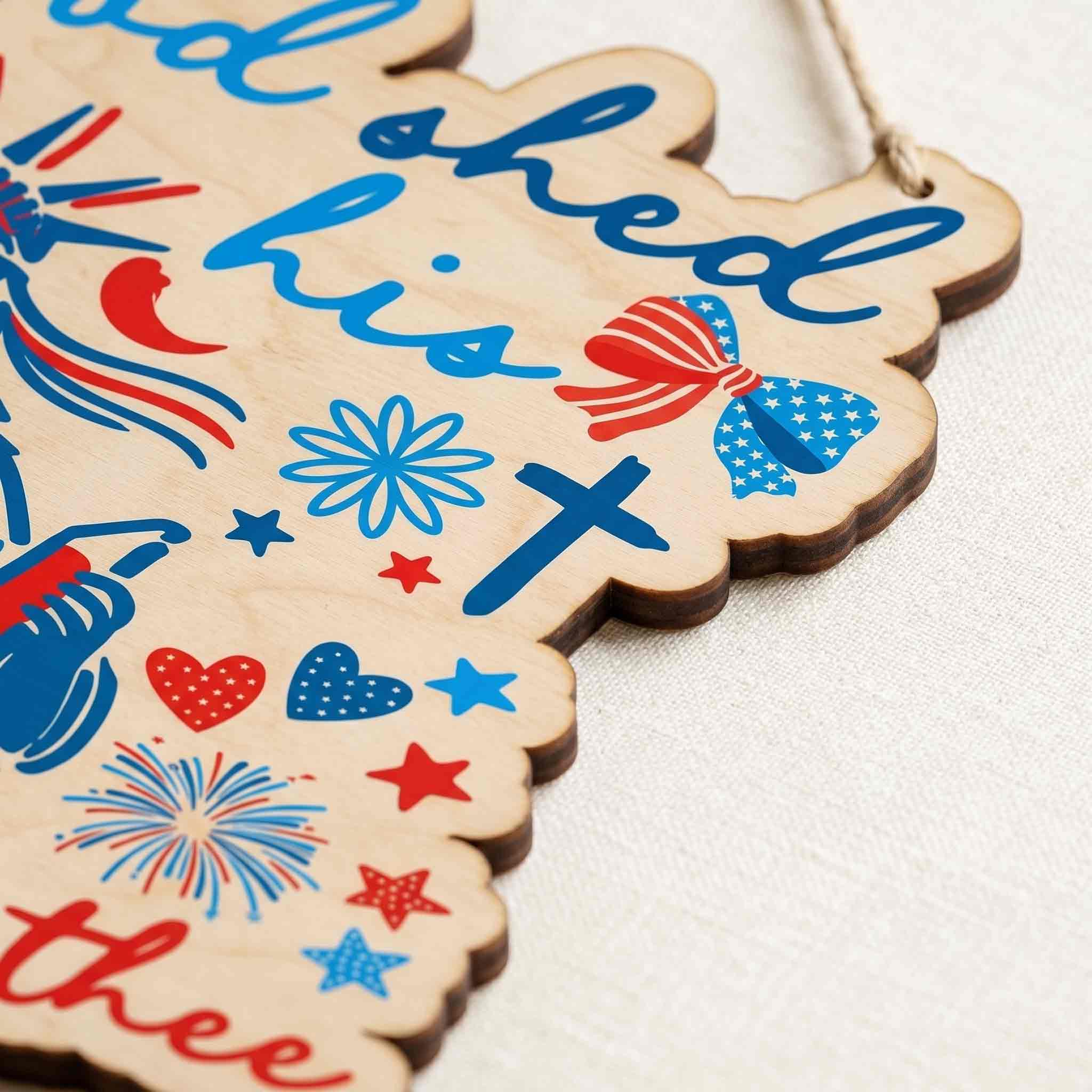 God Shed His Grace On Thee Patriotic America Wooden Sign
