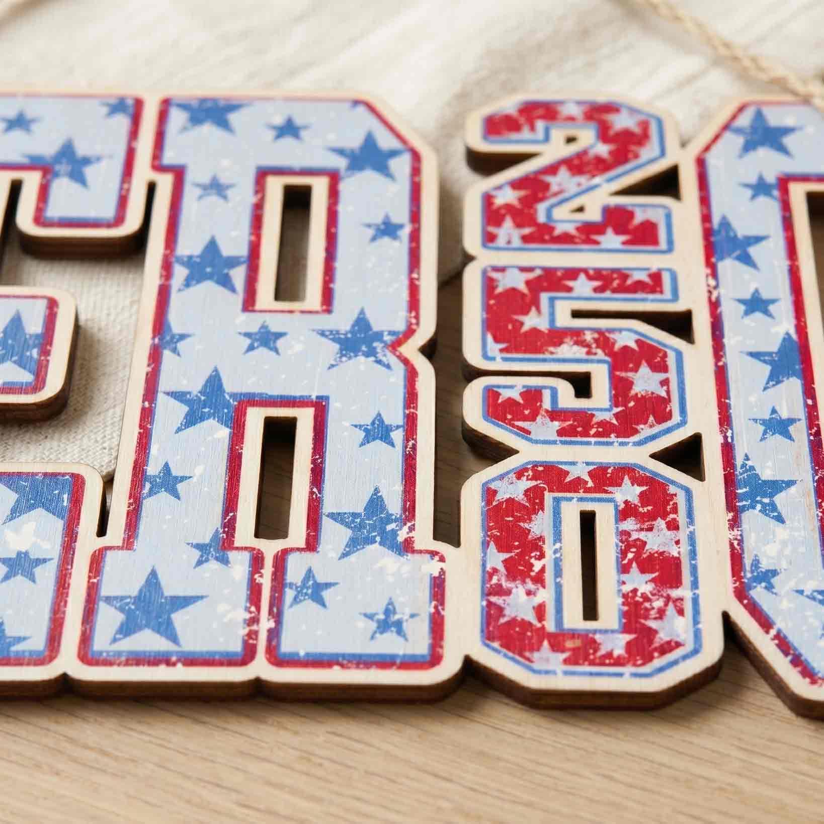 America 250 Varsity Star Patriotic Wooden Sign
