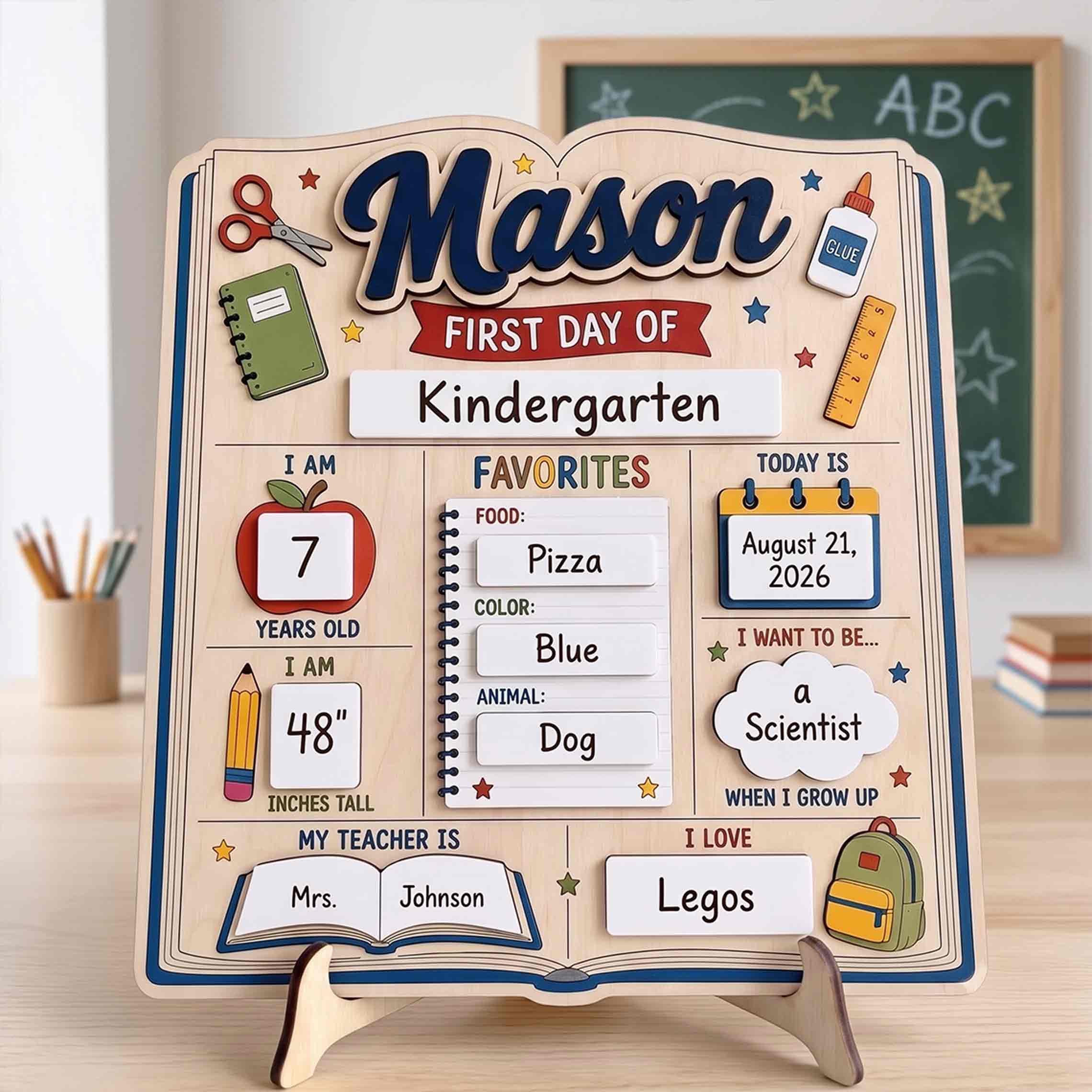 Personalized Colorful Learning Style First & Last Day School Sign, Reusable Dry Erase Board, Back to School Sign
