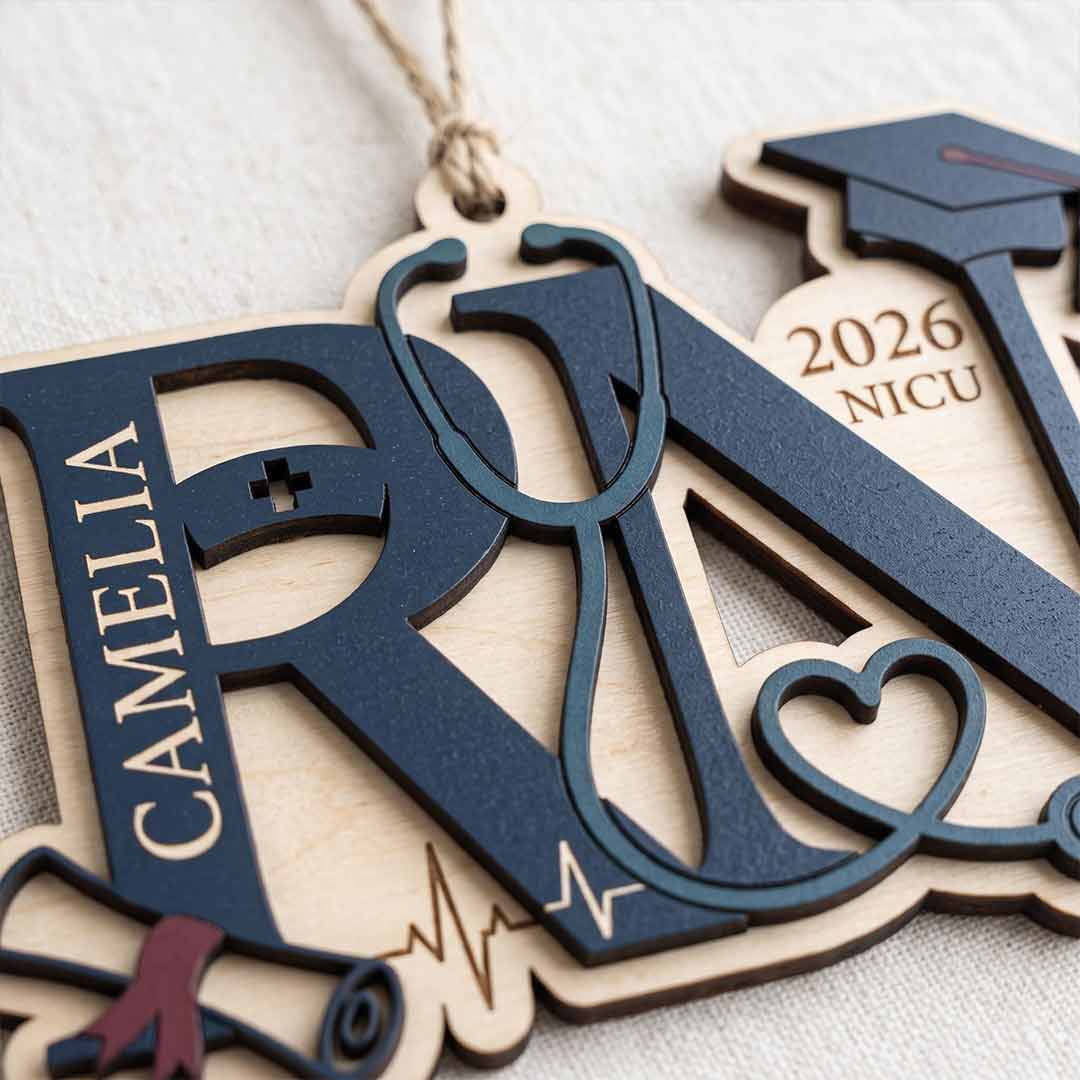 NICU Nurse Graduation Personalized Custom Name Date Nurse 2 Layered Piece Wooden Ornament Nursing Graduation Gift