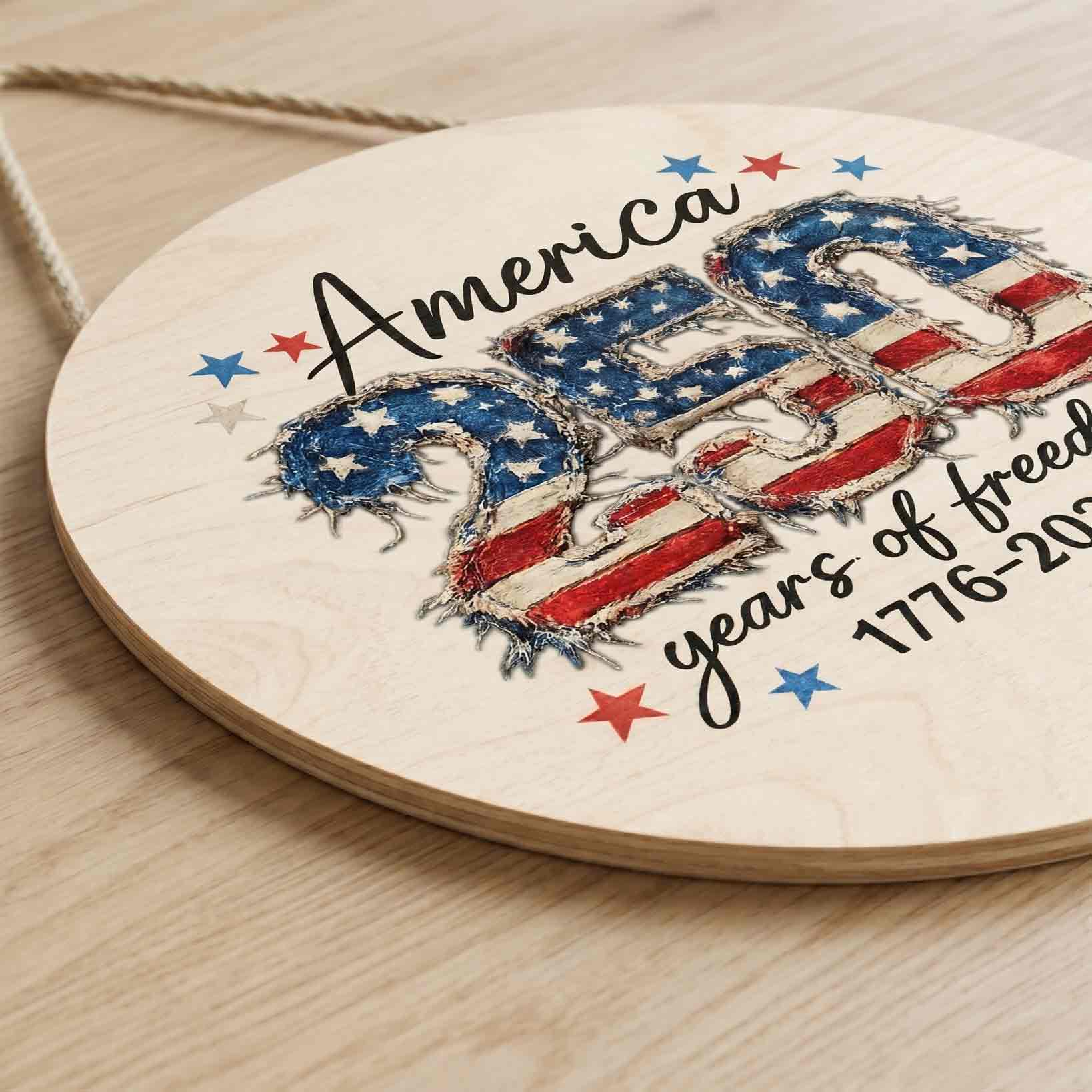 Patriotic America 250 Wooden Sign Celebrating 250 Years of Freedom