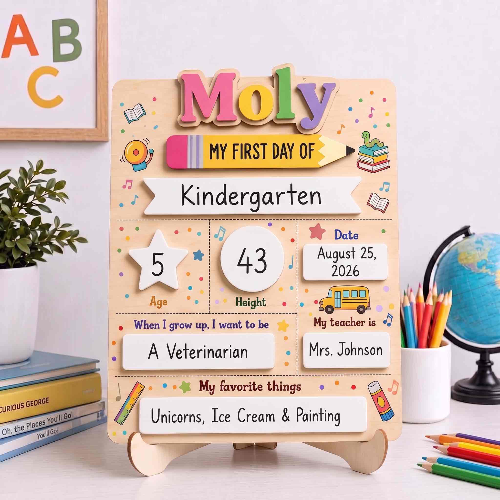 Personalized Playful School Icons First & Last Day School Sign, Reusable Dry Erase Board, Back to School Sign