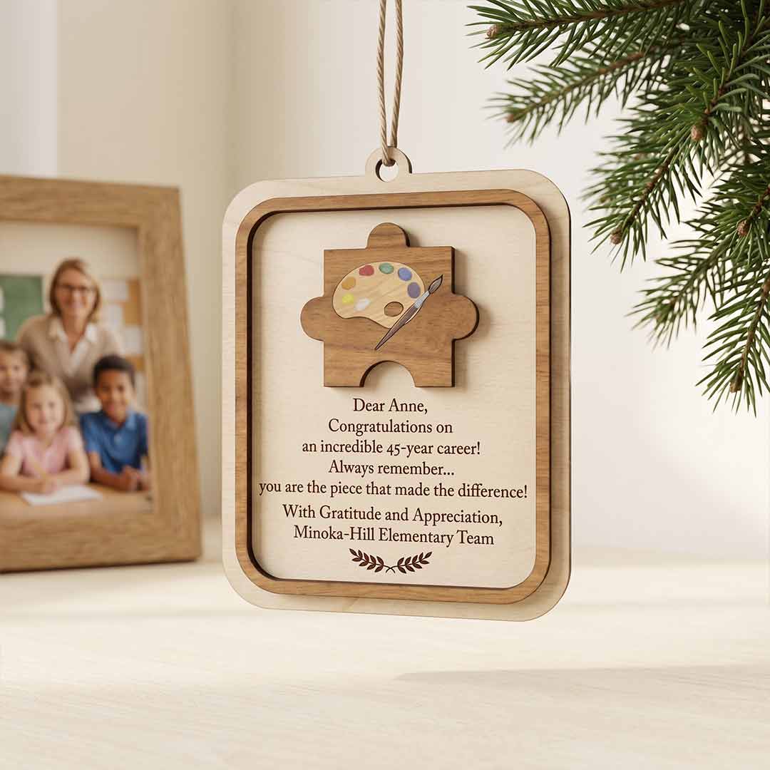 You Are The Piece That Made The Difference Personalized Custom Name Retirement 2 Layered Piece Wooden Christmas Ornament Retirement Appreciation Gift