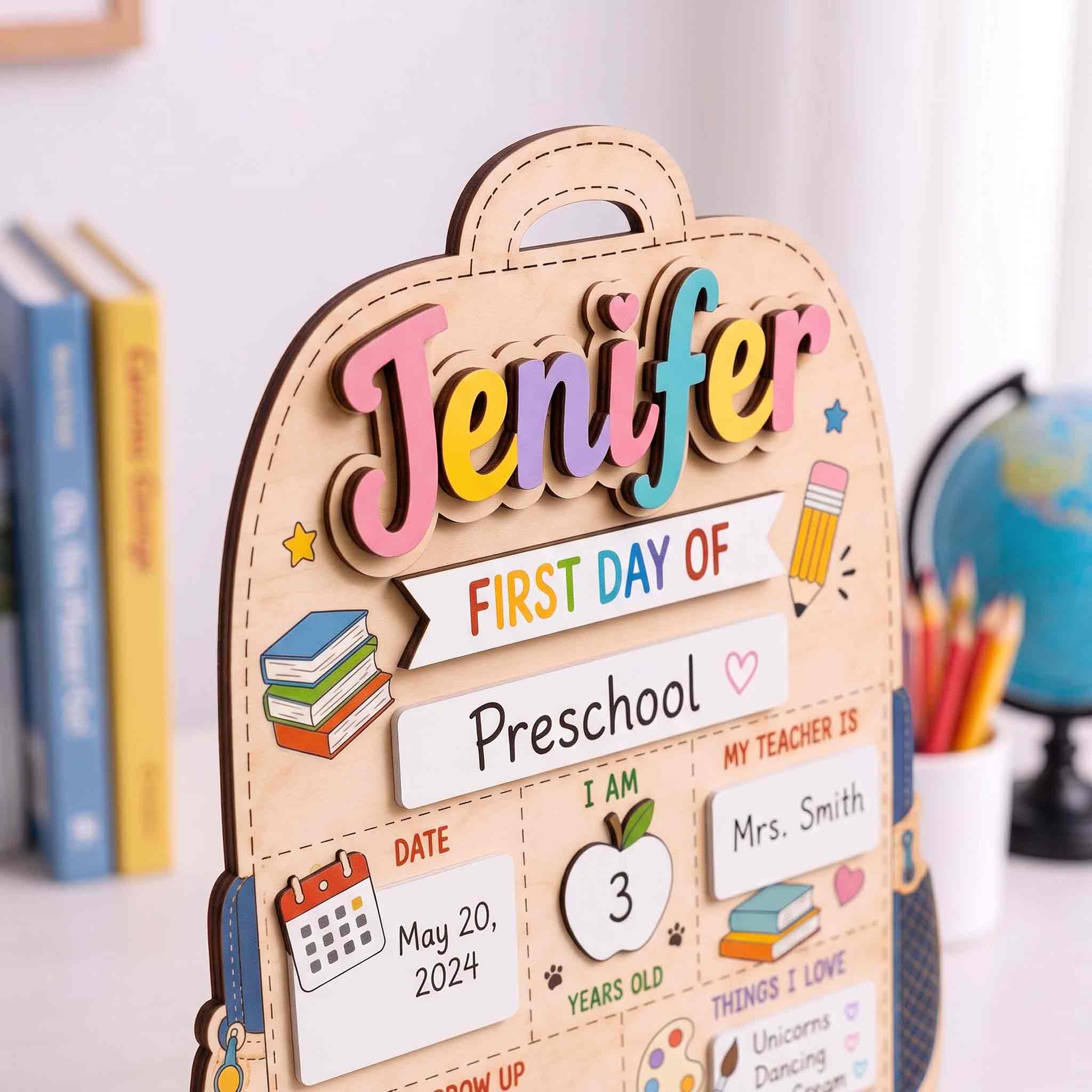 Personalized Mordern School Backpack First & Last Day School Sign, Reusable Dry Erase Board, Back to School Sign