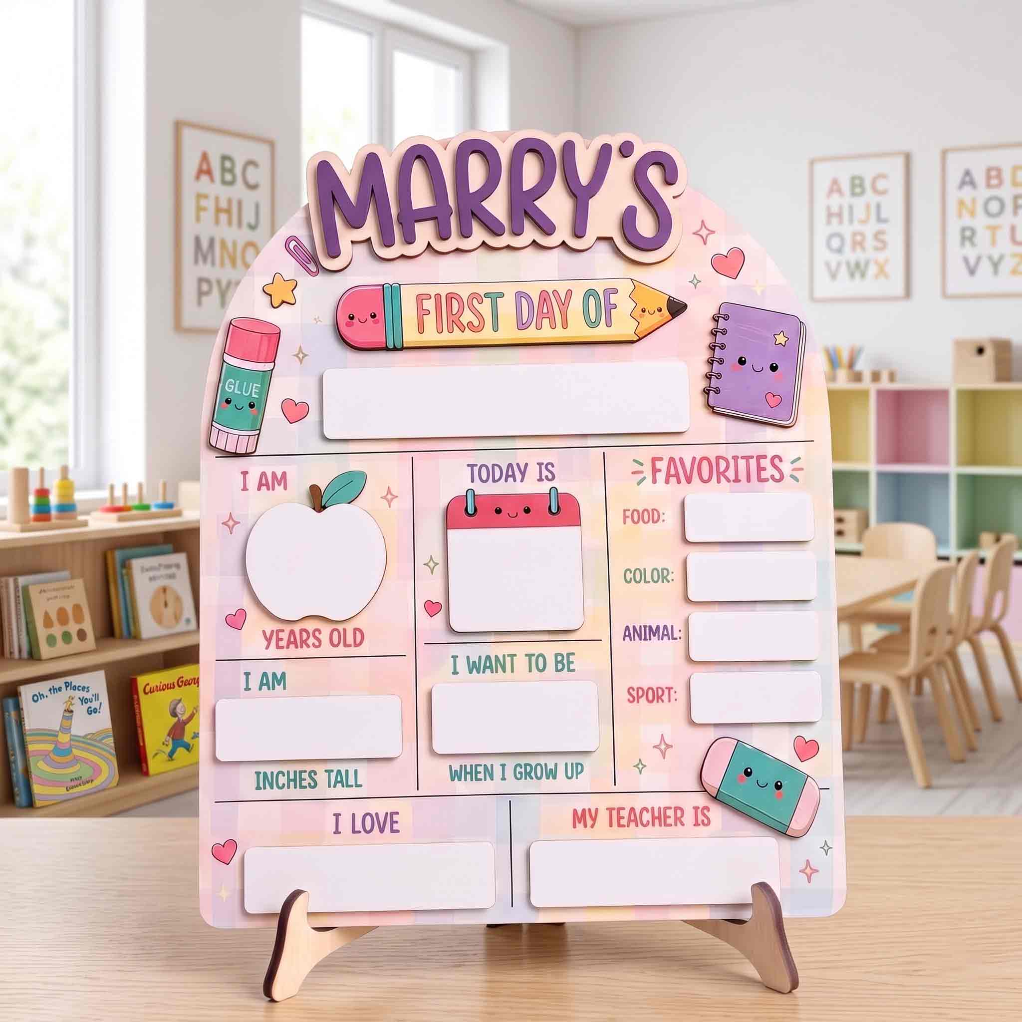 Personalized Kawaii Classroom Theme First & Last Day School Sign, Reusable Dry Erase Board, Back to School Sign